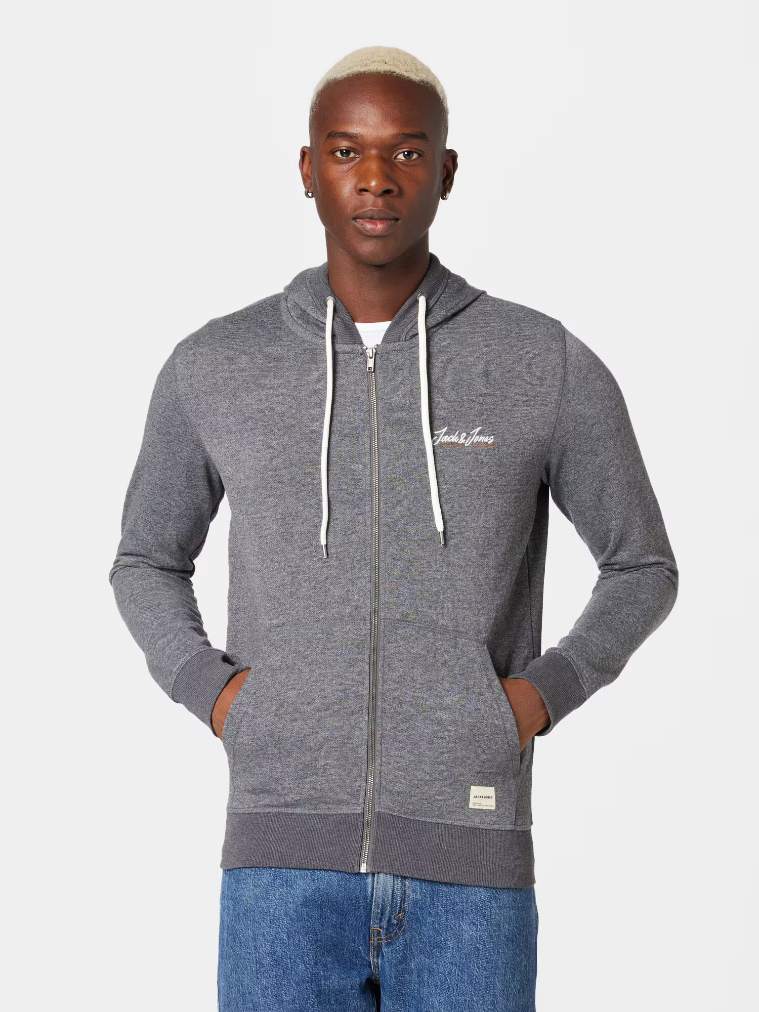 JACK & JONES Jopa na zadrgo pegasto siva / oranžna / bela - Pepit.si