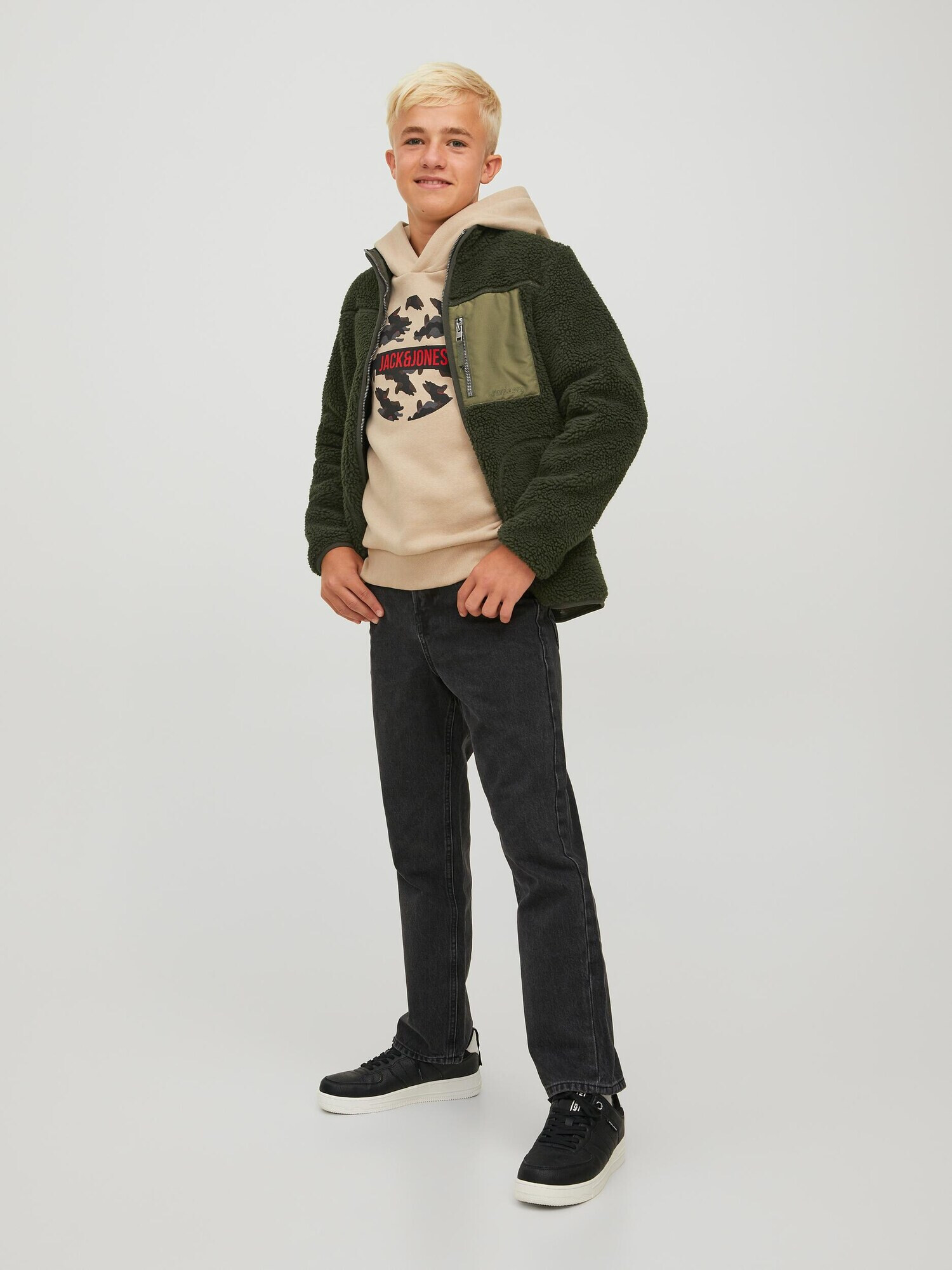 Jack & Jones Junior Jopa iz flisa 'Park' oliva / temno zelena - Pepit.si