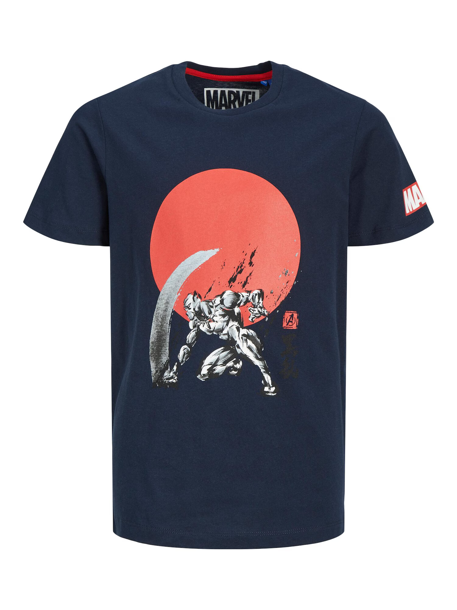 Jack & Jones Junior Majica 'Marvel' temno modra / siva / oranžna / bela - Pepit.si