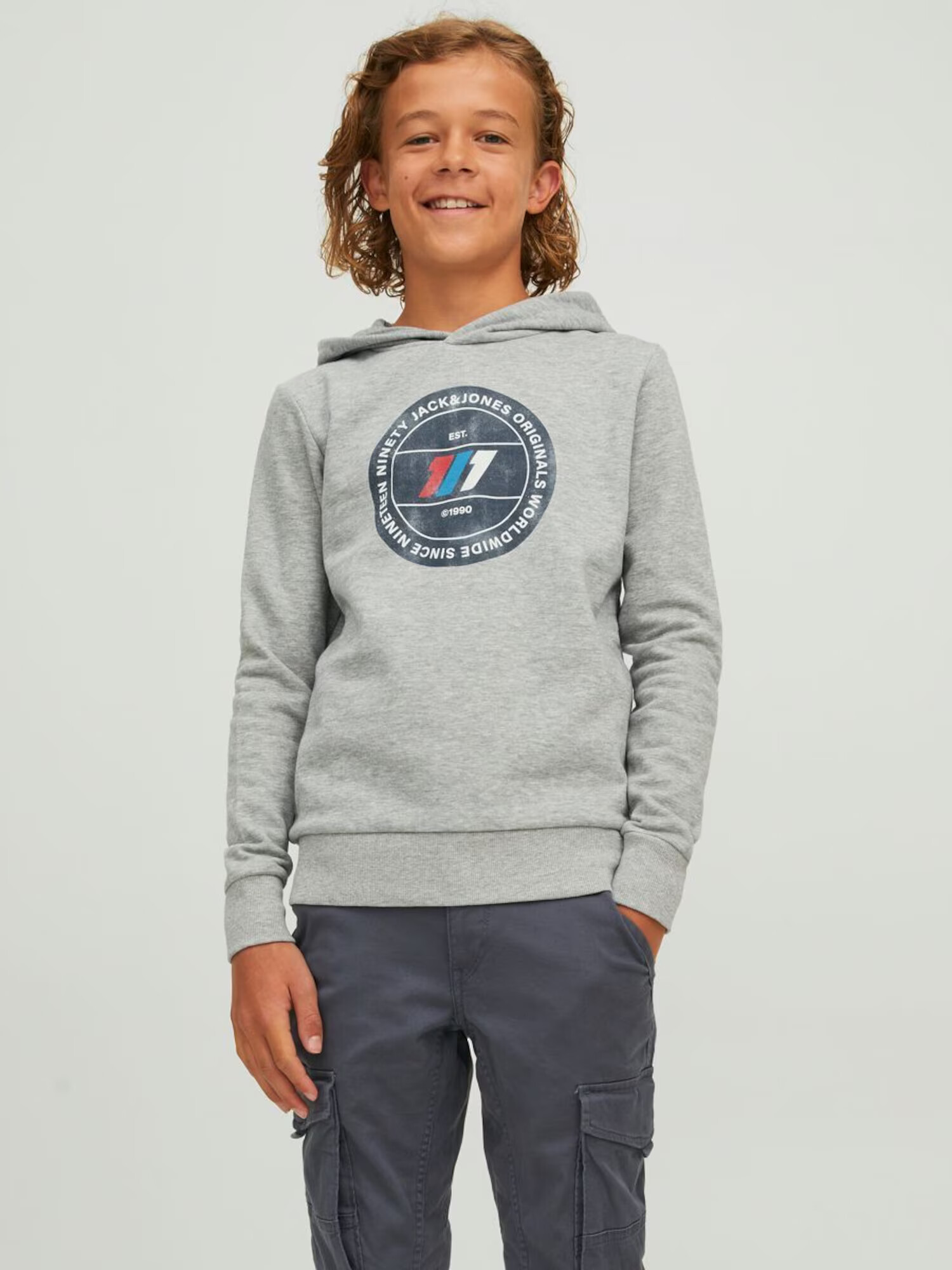 Jack & Jones Junior Majica pegasto siva / rdeča / črna / bela - Pepit.si