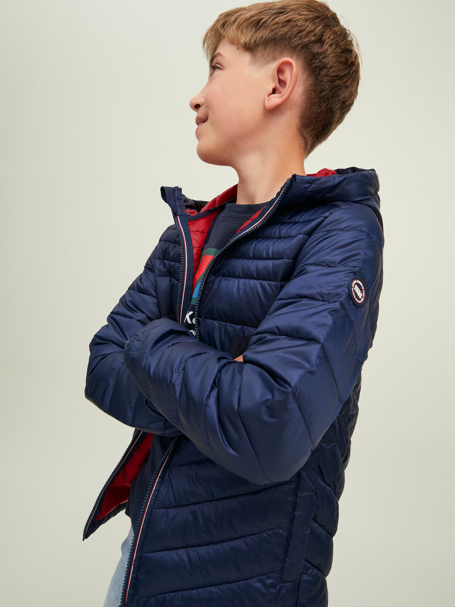 Jack & Jones Junior Prehodna jakna 'Hero' mornarska / rdeča / bela - Pepit.si