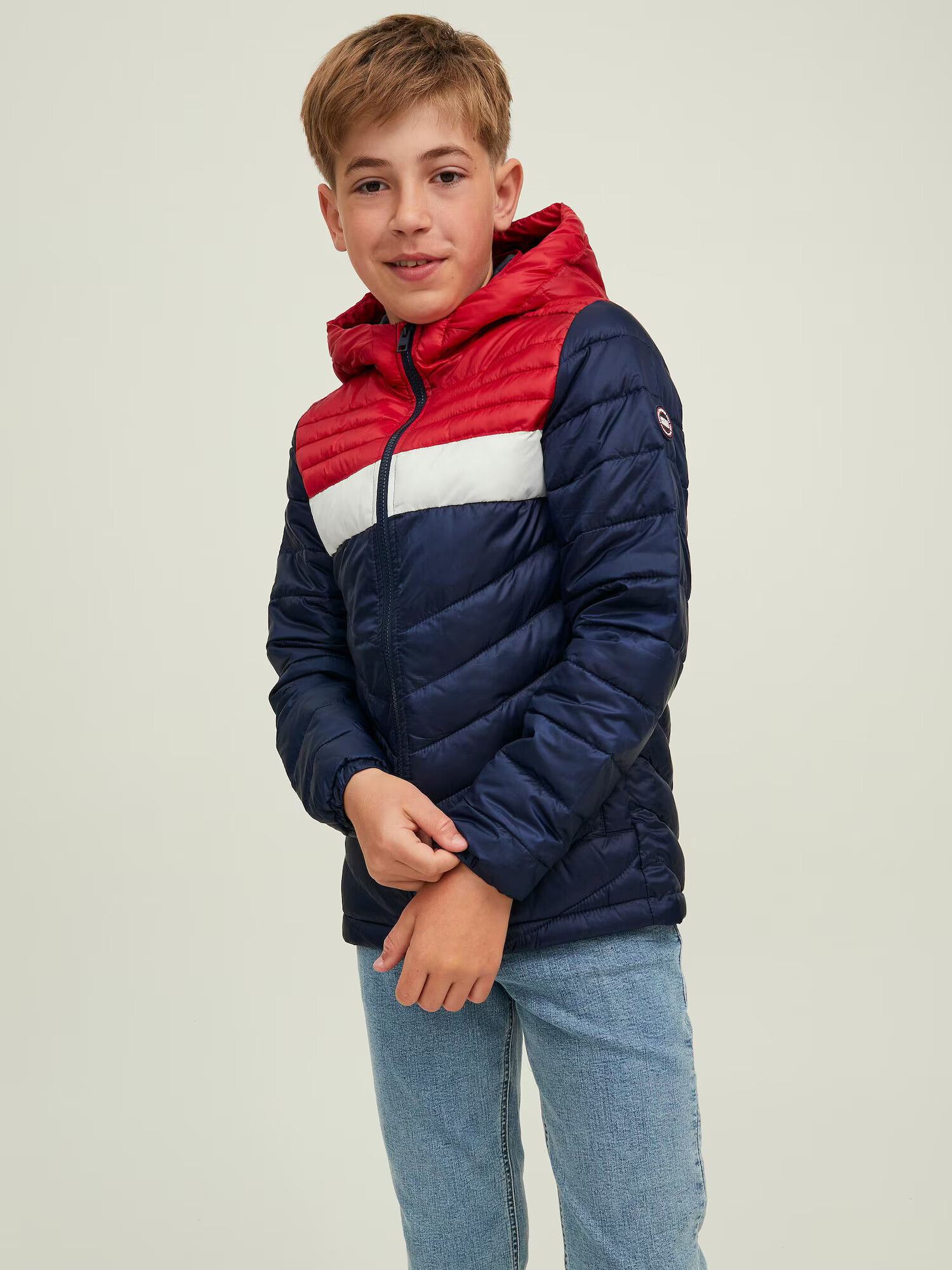 Jack & Jones Junior Prehodna jakna 'Hero' modra / rdeča / bela - Pepit.si