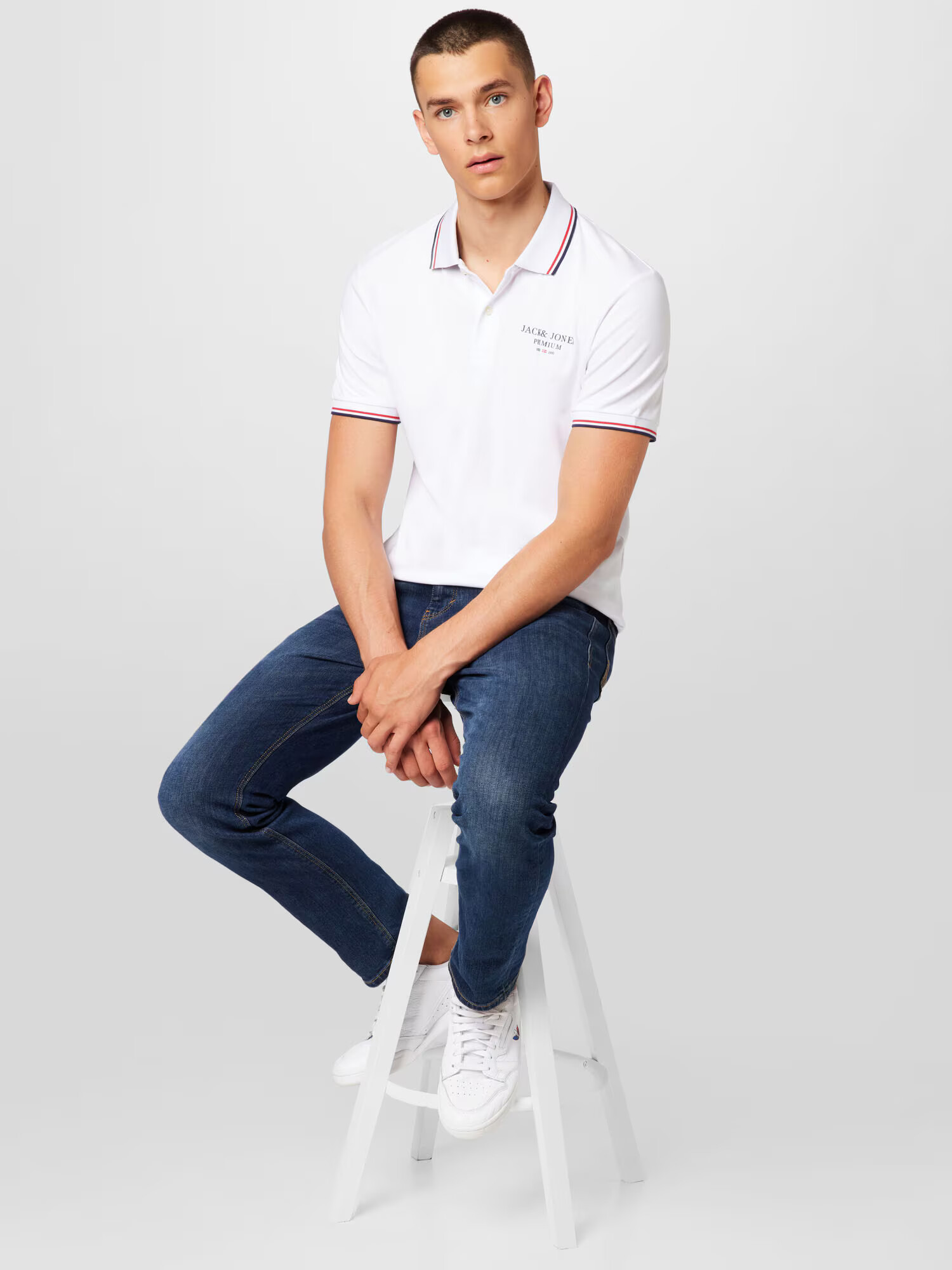 JACK & JONES Majica 'ASTON' mornarska / rdeča / bela - Pepit.si