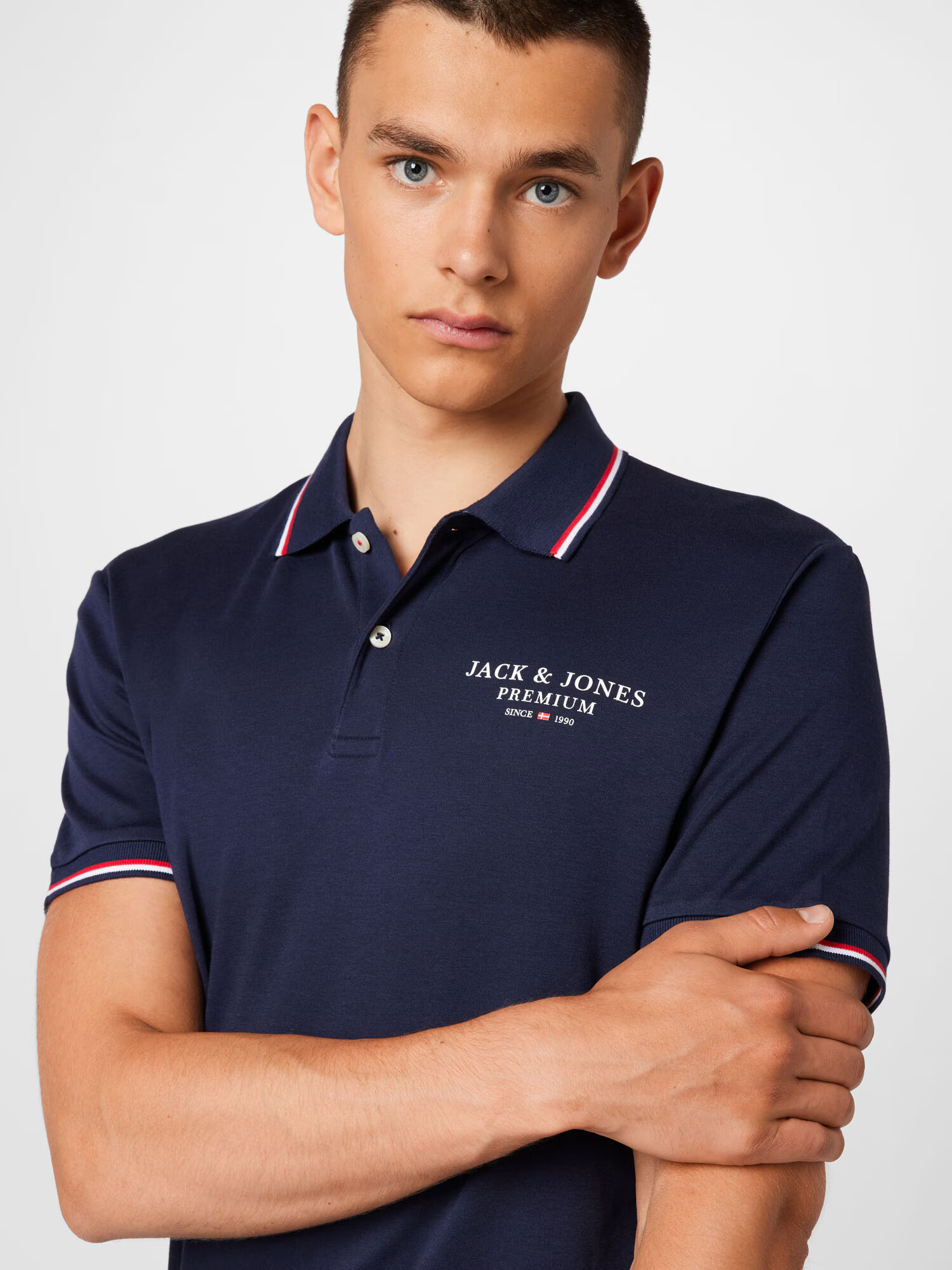 JACK & JONES Majica 'ASTON' mornarska / živo rdeča / bela - Pepit.si