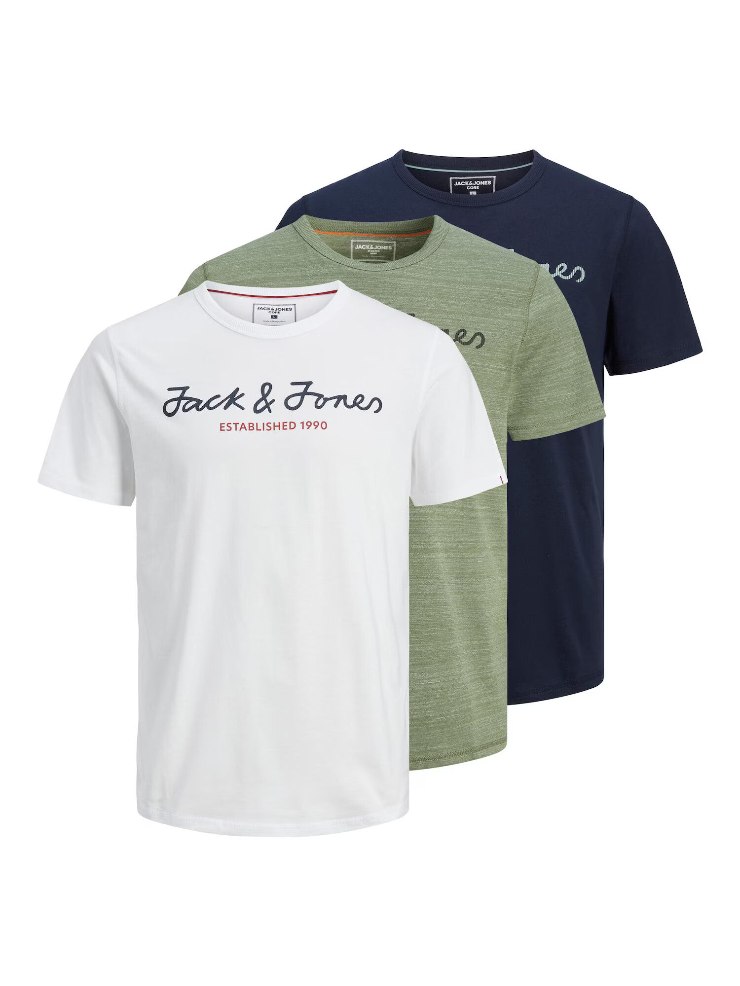 JACK & JONES Majica 'Berg' mornarska / oliva / bela - Pepit.si