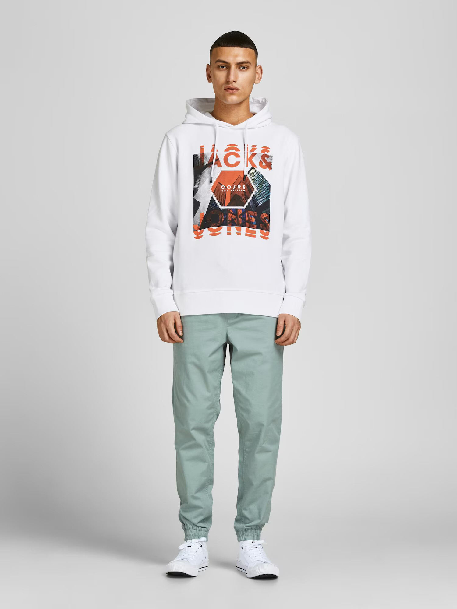 JACK & JONES Majica 'CALEB' modra / svetlo siva / temno oranžna / črna / bela - Pepit.si