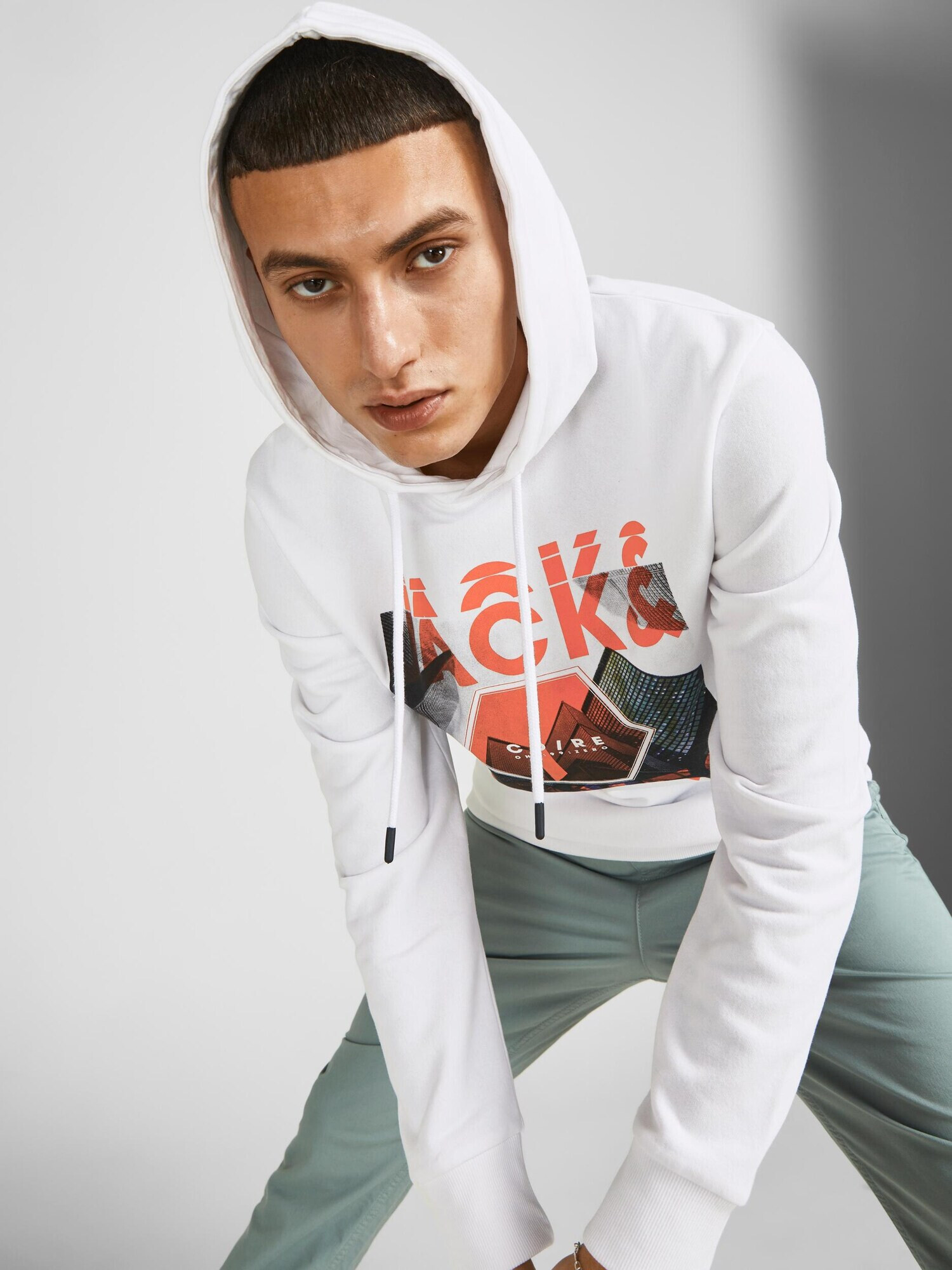 JACK & JONES Majica 'CALEB' modra / svetlo siva / temno oranžna / črna / bela - Pepit.si