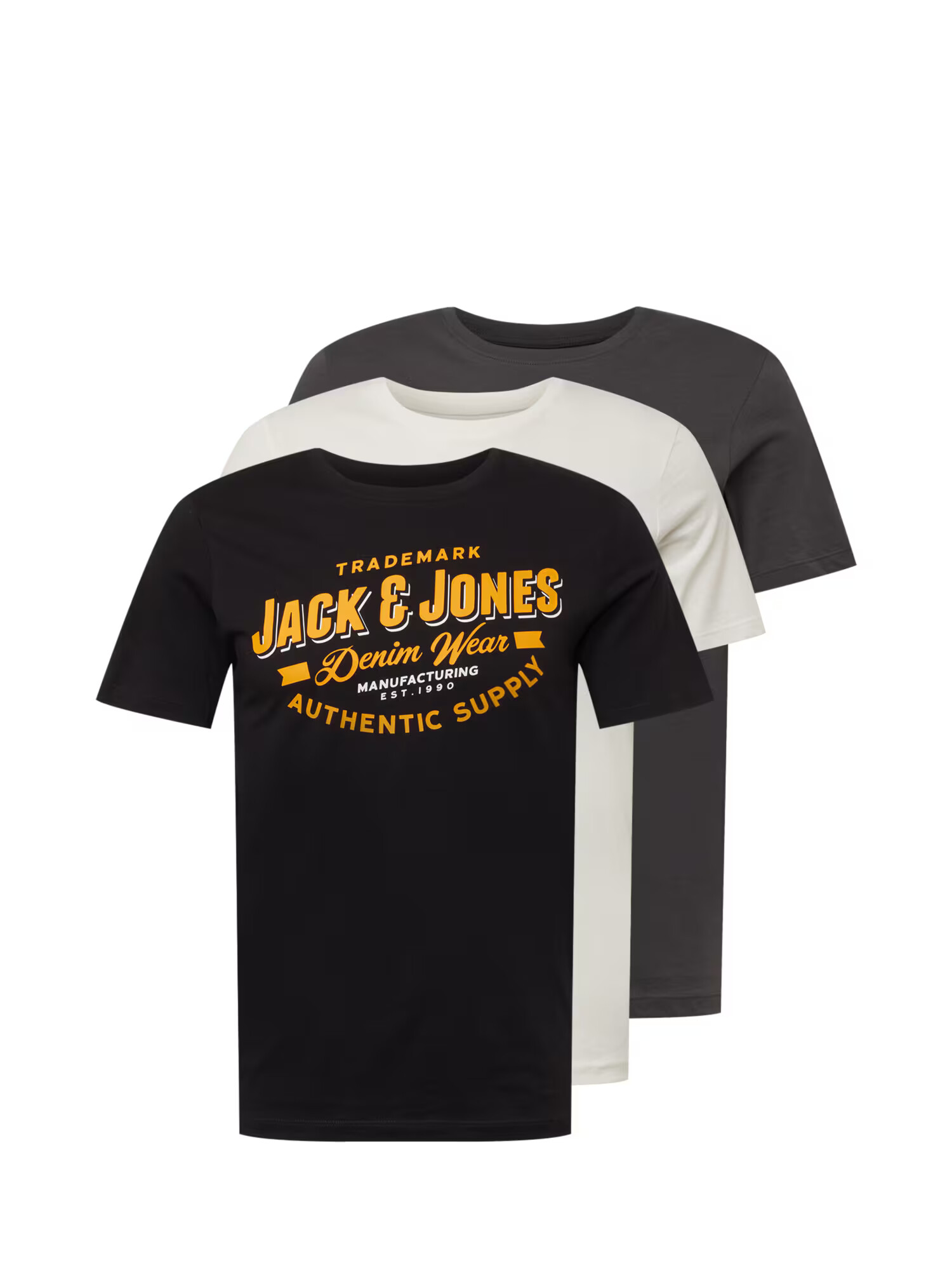 JACK & JONES Majica črna / bela / bazaltno siva / zlato-rumena - Pepit.si