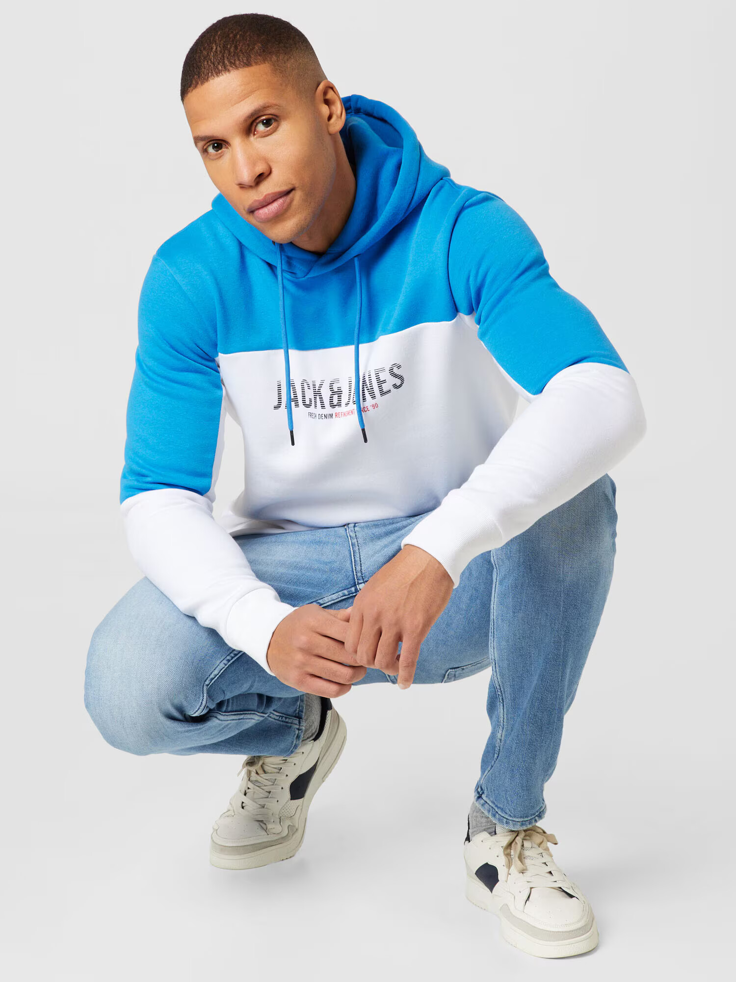 JACK & JONES Majica 'DAN' azur / pastelno rdeča / črna / bela - Pepit.si