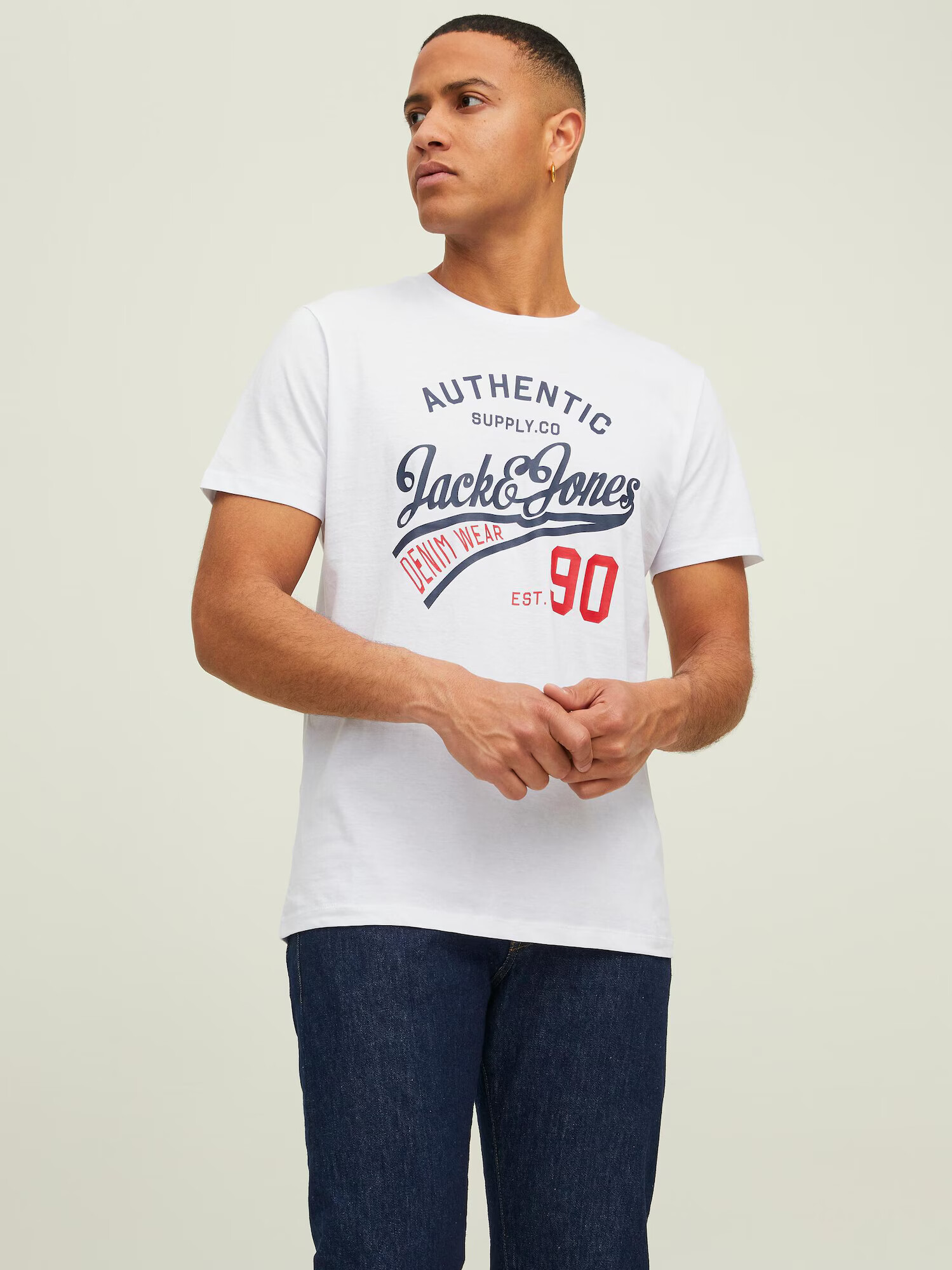 JACK & JONES Majica 'Ethan' mornarska / rdeča / črna / bela - Pepit.si