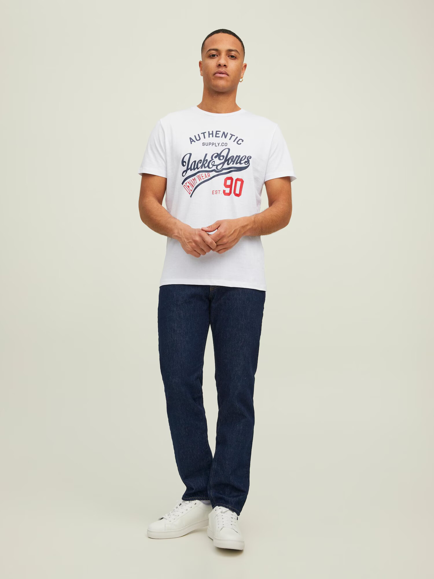 JACK & JONES Majica 'Ethan' mornarska / rdeča / črna / bela - Pepit.si