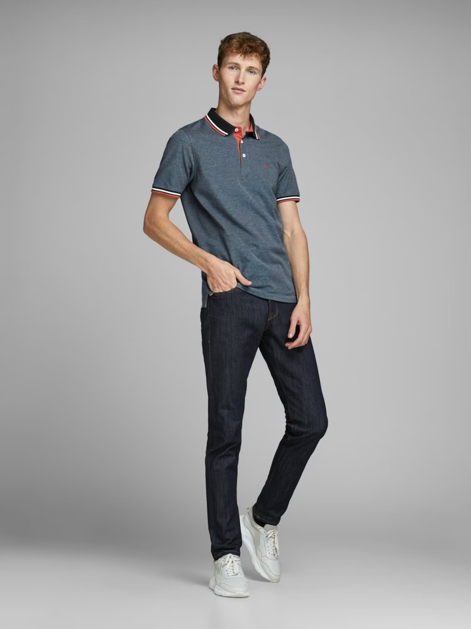 JACK & JONES Majica mornarska / golobje modra / rdeča / bela - Pepit.si