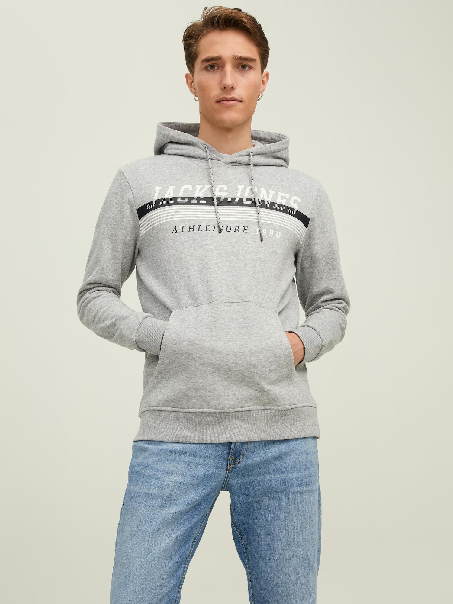 JACK & JONES Majica 'IRON' pegasto siva / črna / bela - Pepit.si