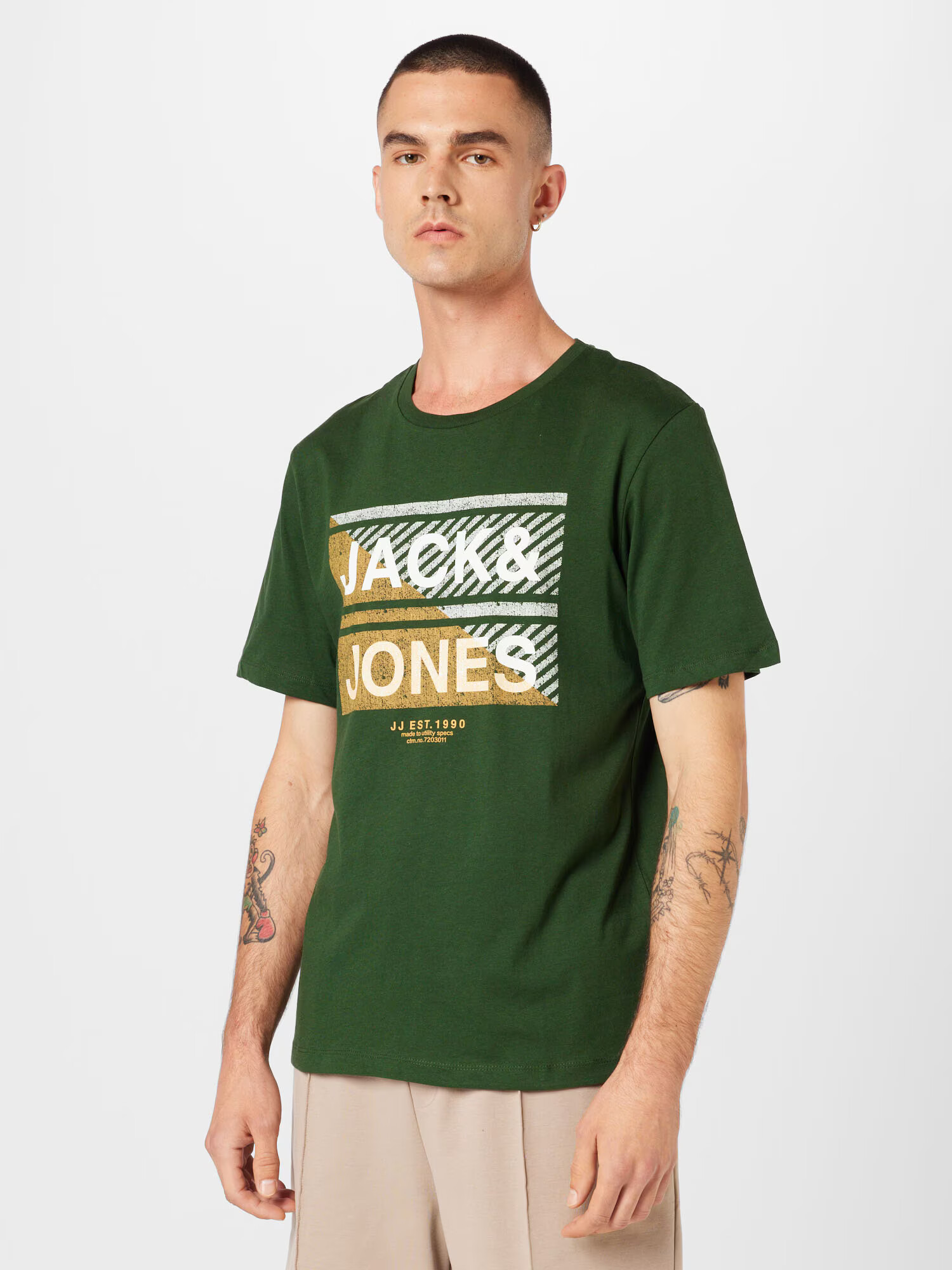 JACK & JONES Majica 'KAIN' gorčica / temno zelena / bela - Pepit.si