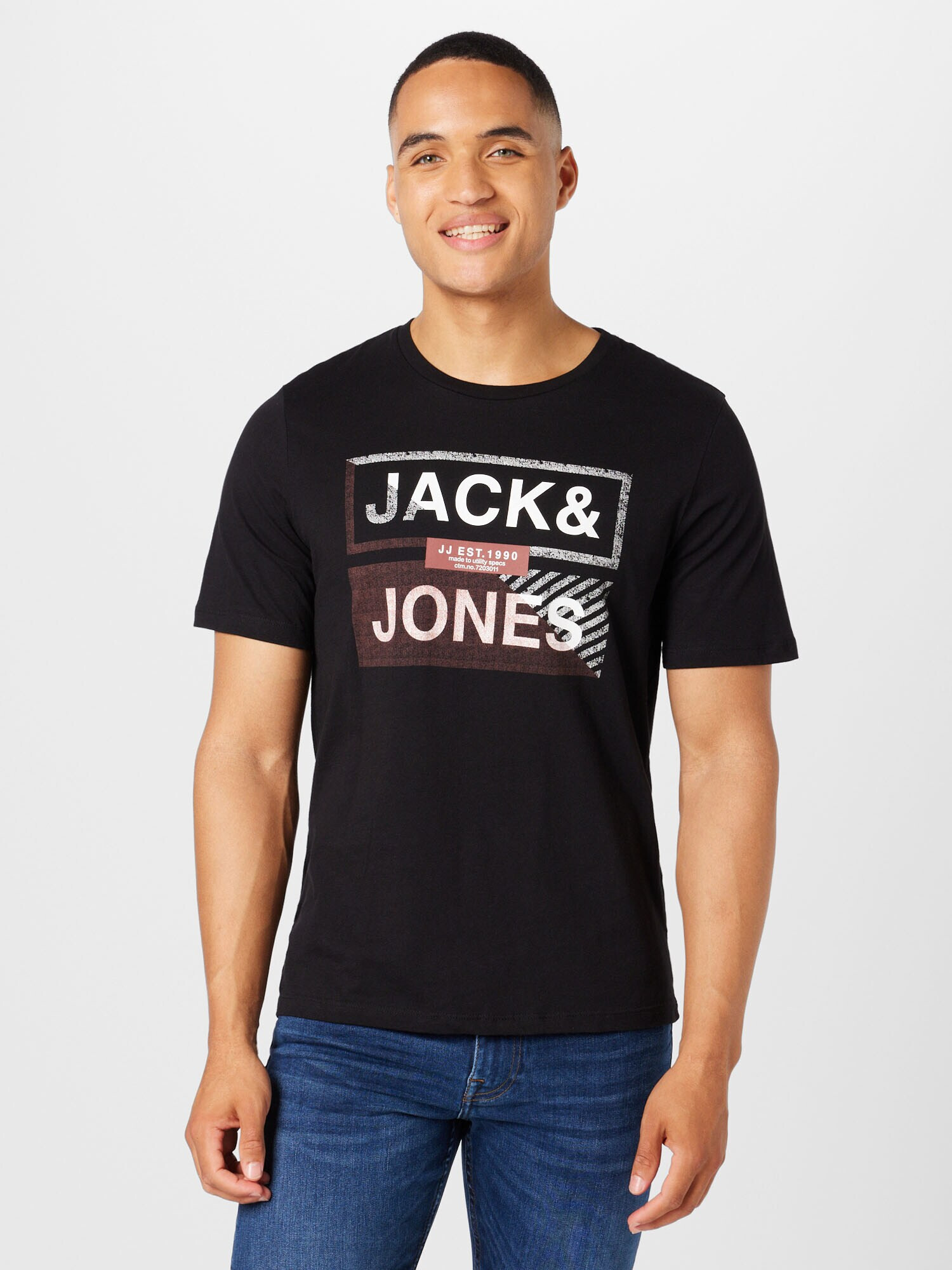 JACK & JONES Majica 'KAIN' melona / črna / bela - Pepit.si