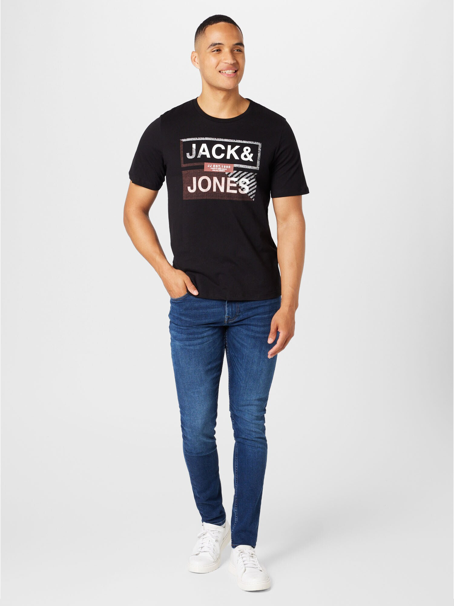 JACK & JONES Majica 'KAIN' melona / črna / bela - Pepit.si