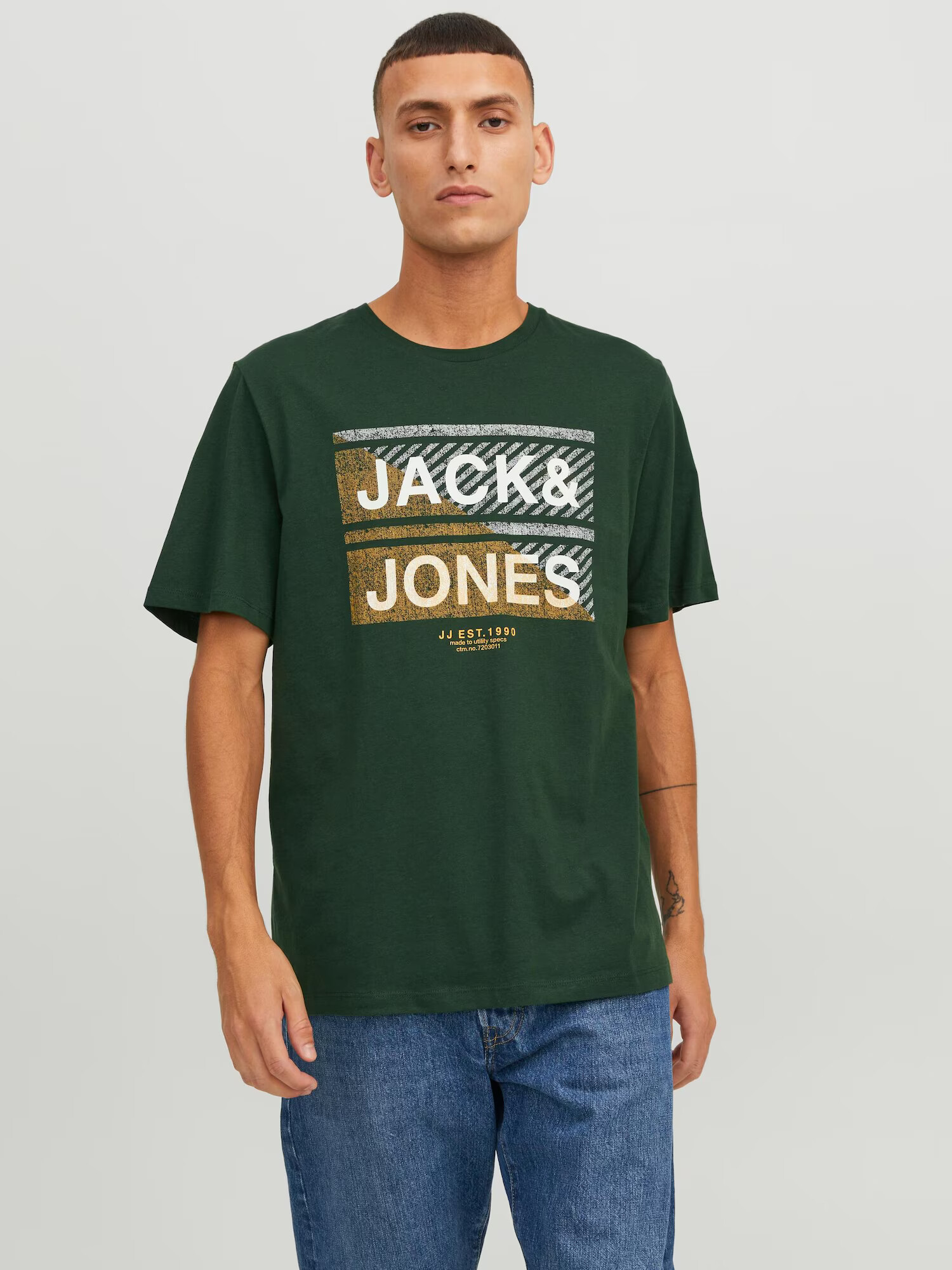 JACK & JONES Majica 'Kain' temno zelena / mešane barve / črna / bela - Pepit.si