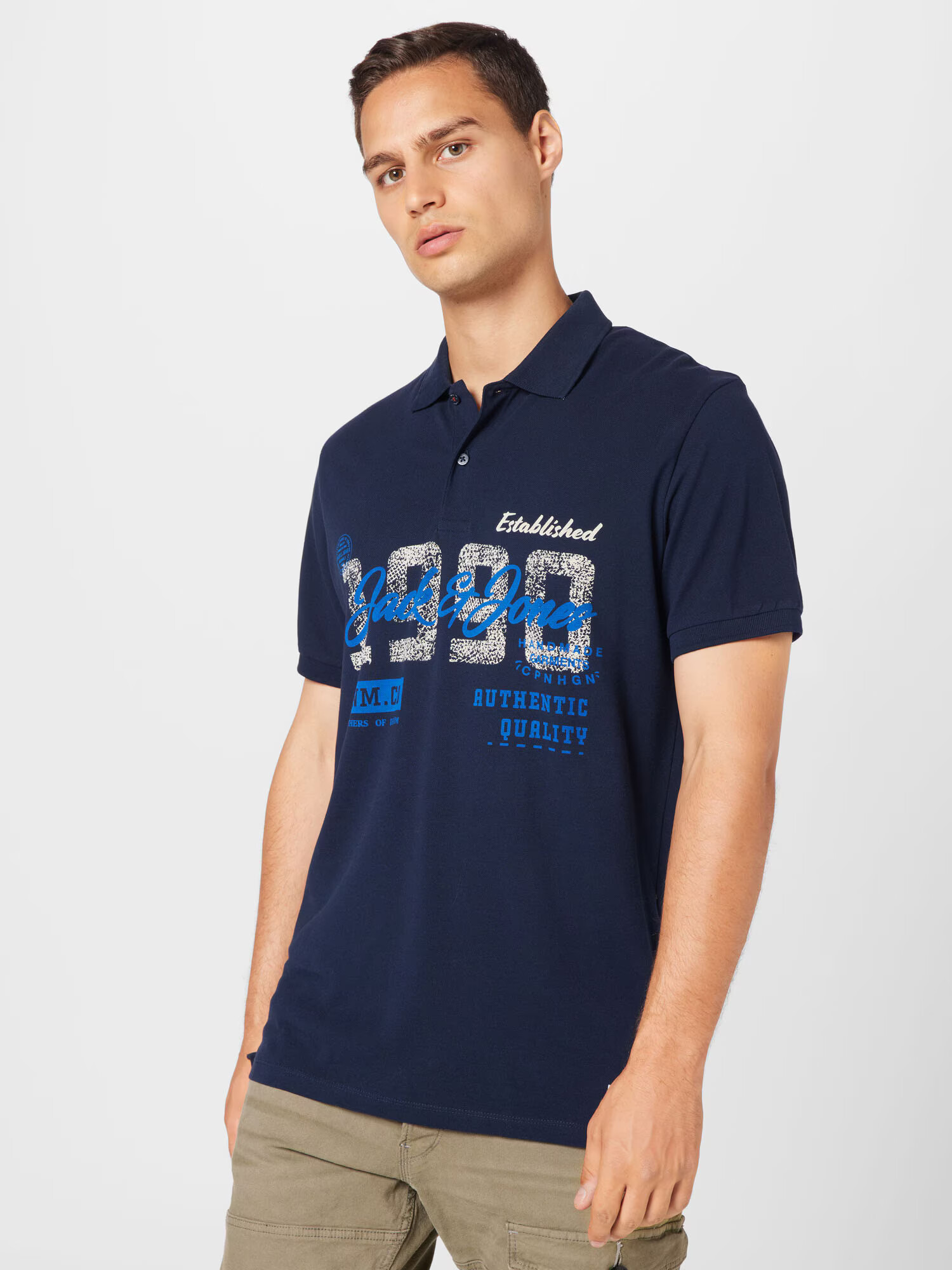 JACK & JONES Majica 'LAKE' modra / mornarska / bela - Pepit.si