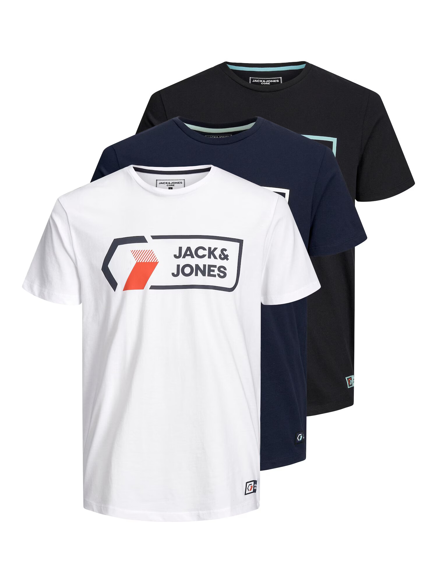 JACK & JONES Majica 'Logan' temno modra / oranžna / črna / bela - Pepit.si