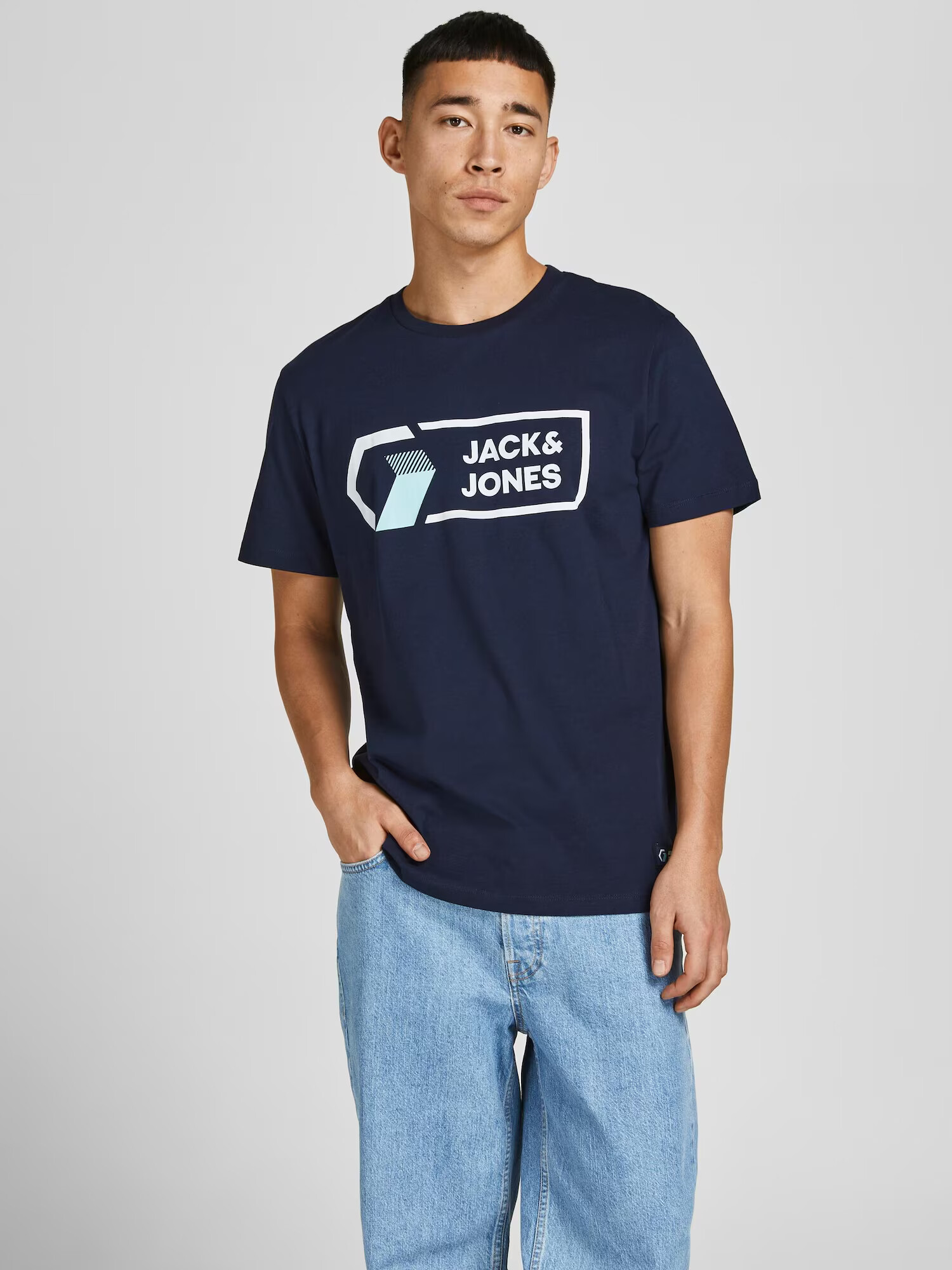 JACK & JONES Majica 'Logan' temno modra / oranžna / črna / bela - Pepit.si