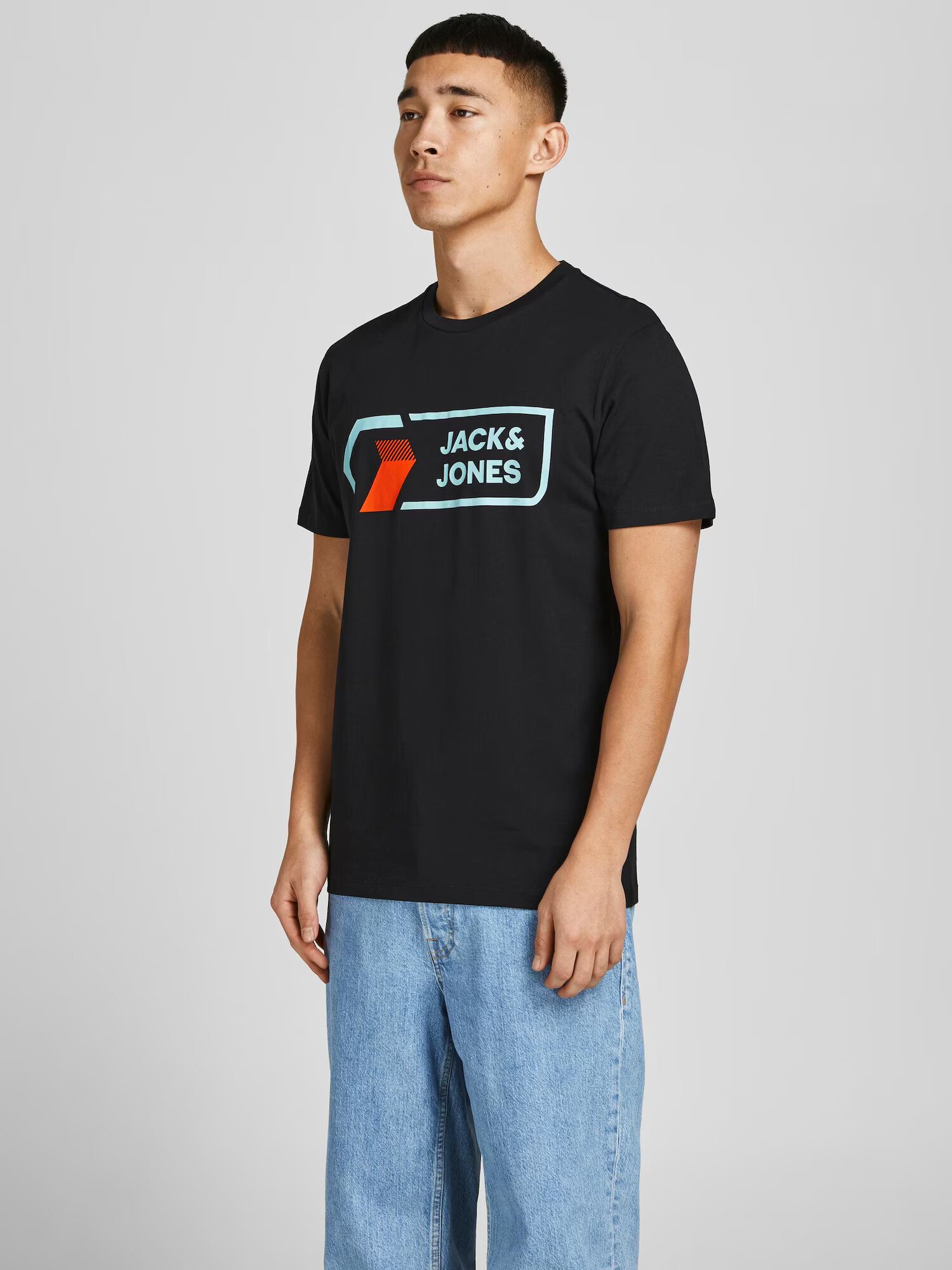 JACK & JONES Majica 'Logan' temno modra / oranžna / črna / bela - Pepit.si