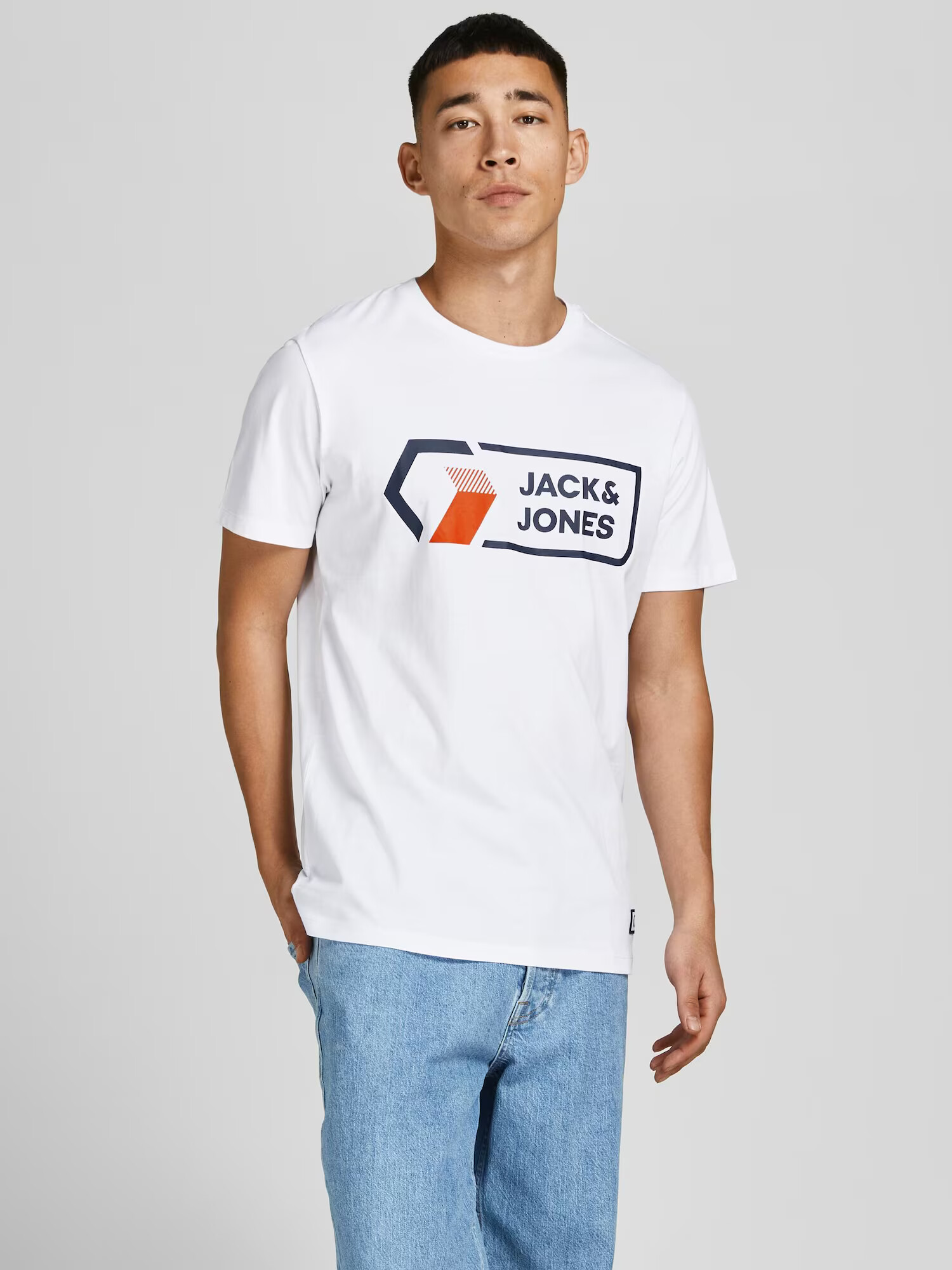 JACK & JONES Majica 'Logan' temno modra / oranžna / črna / bela - Pepit.si