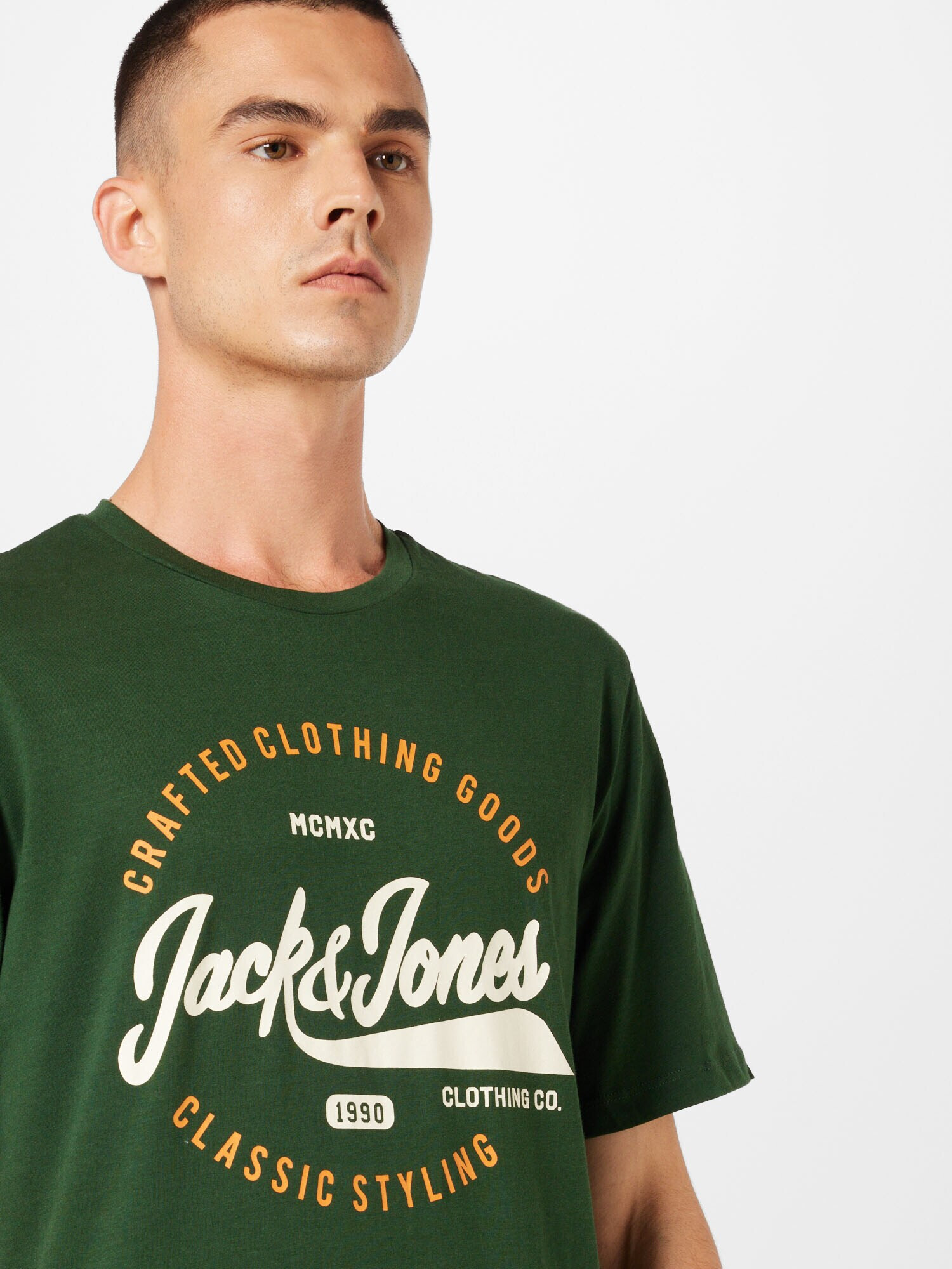 JACK & JONES Majica 'MIKK' temno zelena / svetlo oranžna / bela - Pepit.si