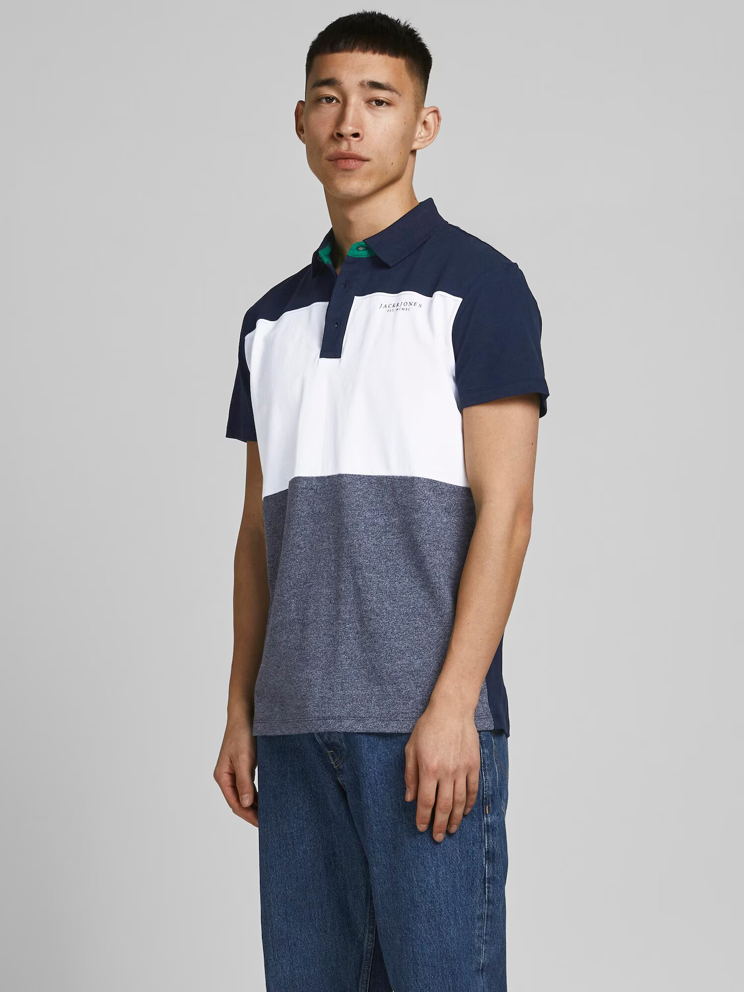 JACK & JONES Majica 'MONSE' mornarska / progasto modra / zelena / bela - Pepit.si