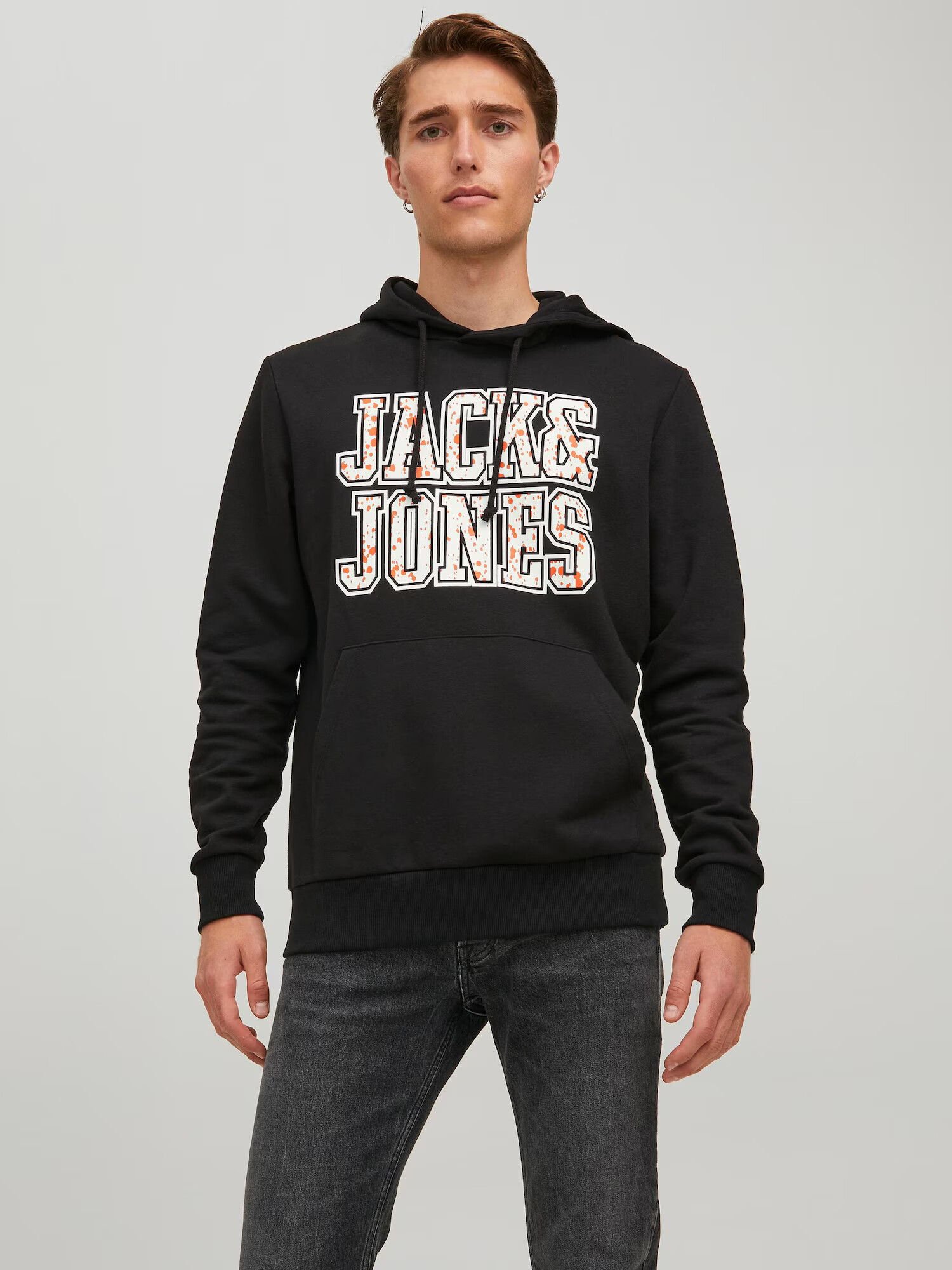 JACK & JONES Majica 'Neon' oranžna / črna / bela - Pepit.si