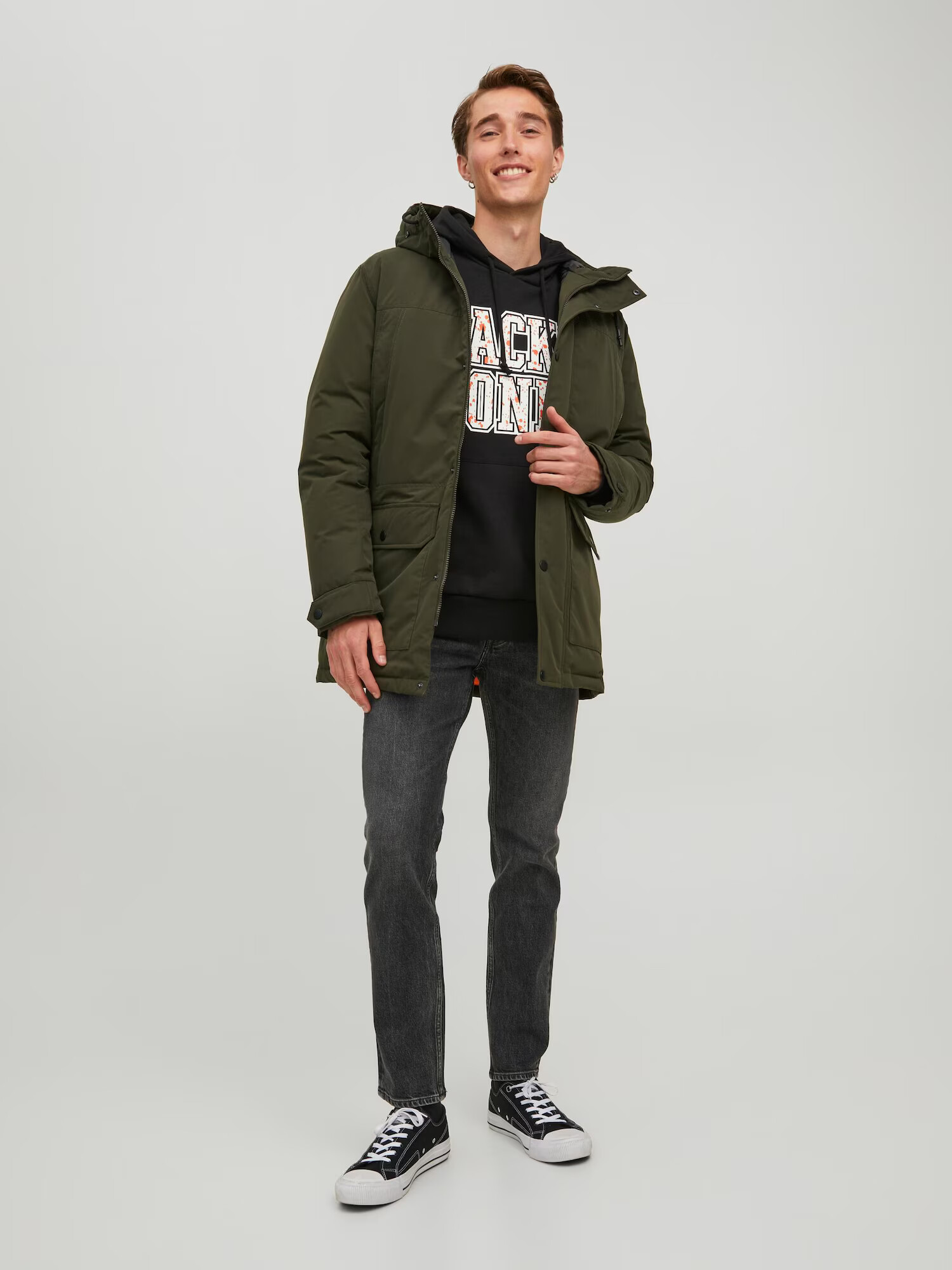 JACK & JONES Majica 'Neon' oranžna / črna / bela - Pepit.si