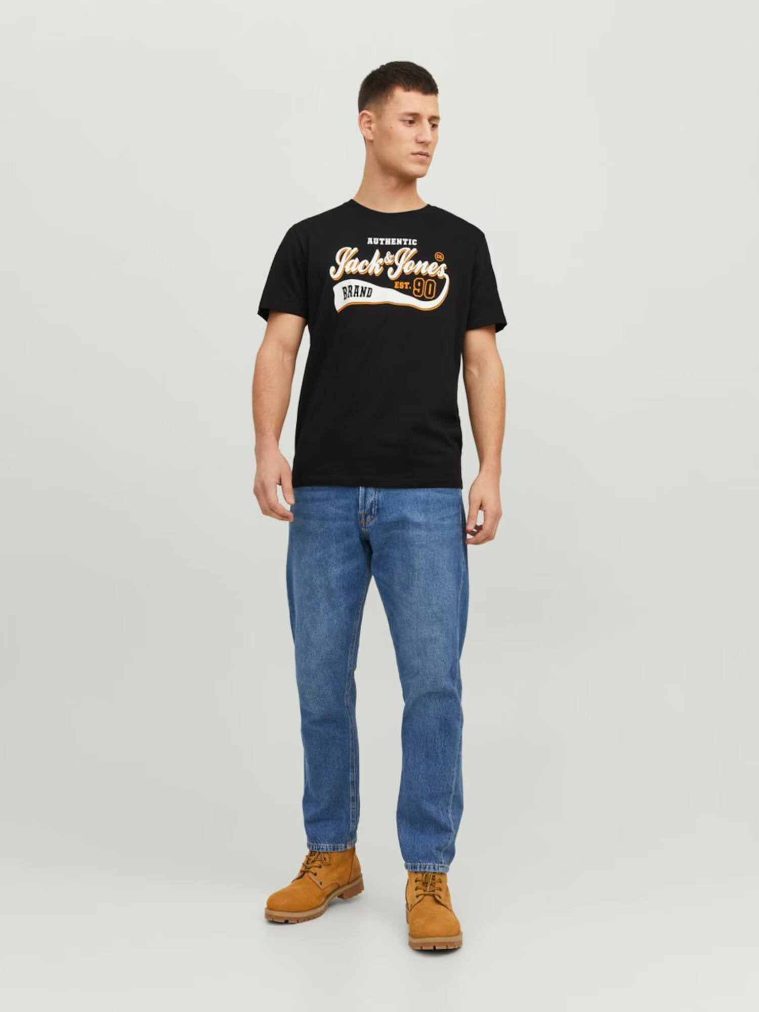 JACK & JONES Majica oranžna / črna / bela - Pepit.si