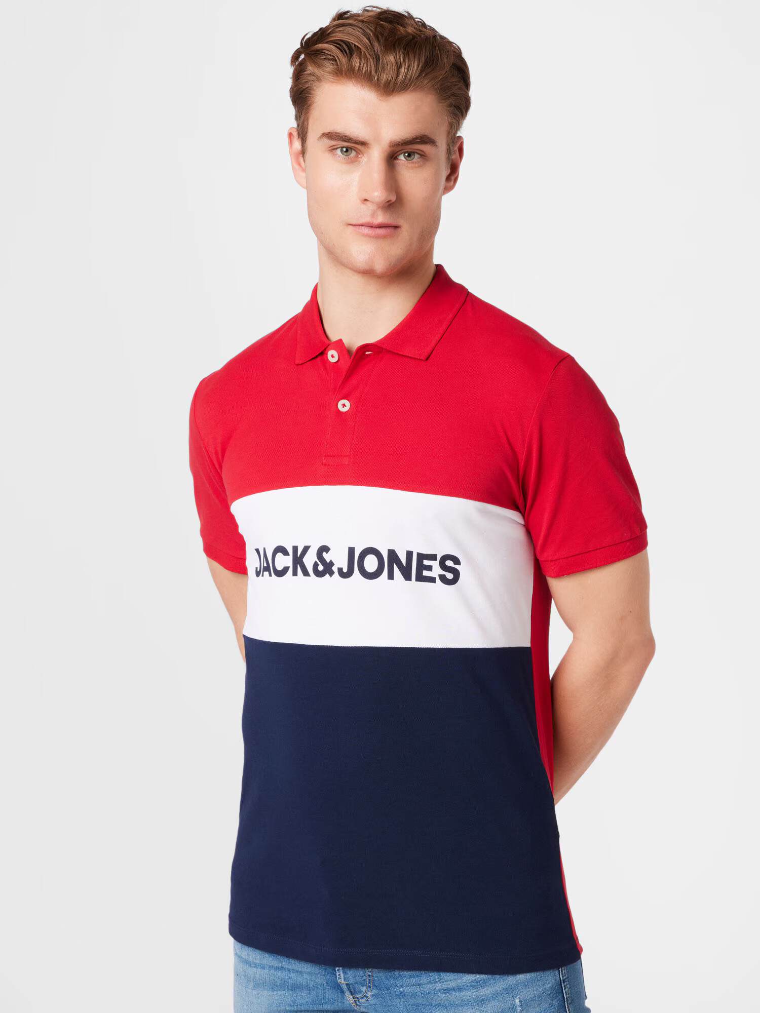 JACK & JONES Majica mornarska / rdeča / bela - Pepit.si