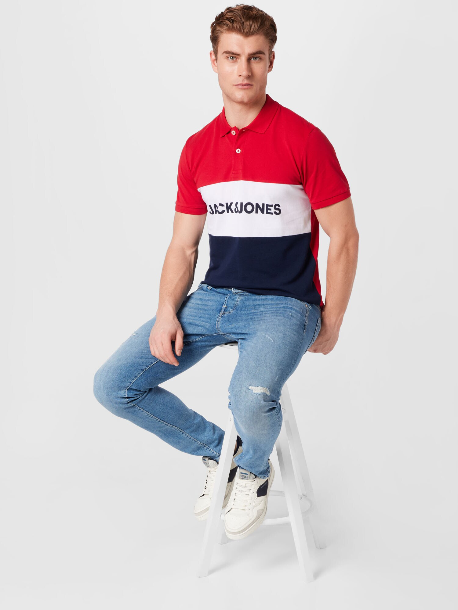 JACK & JONES Majica mornarska / rdeča / bela - Pepit.si