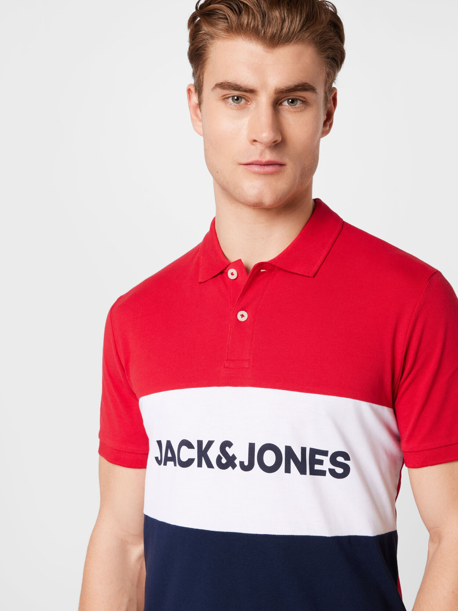 JACK & JONES Majica mornarska / rdeča / bela - Pepit.si