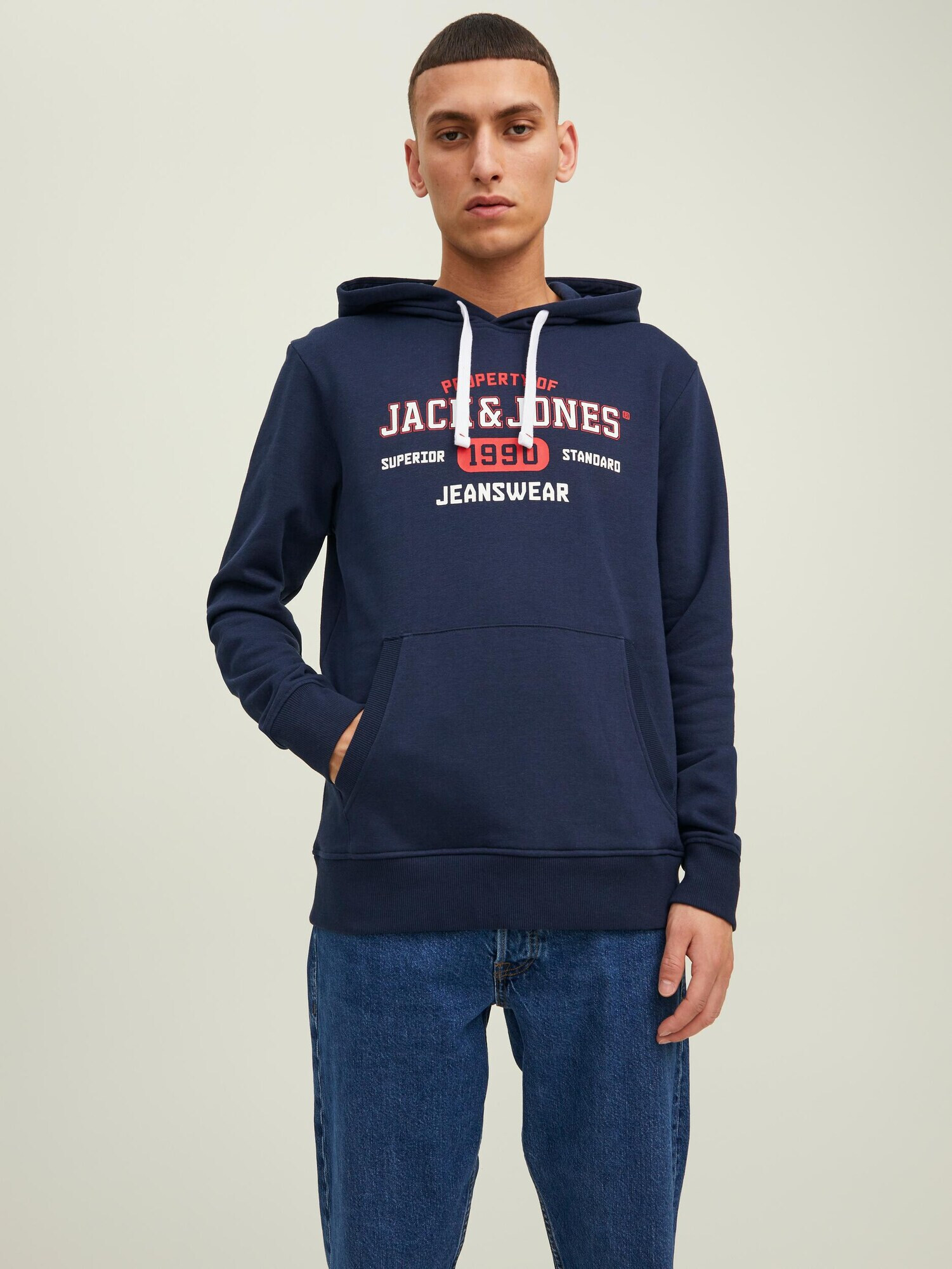 JACK & JONES Majica 'Tamp' mornarska / ognjeno rdeča / bela - Pepit.si