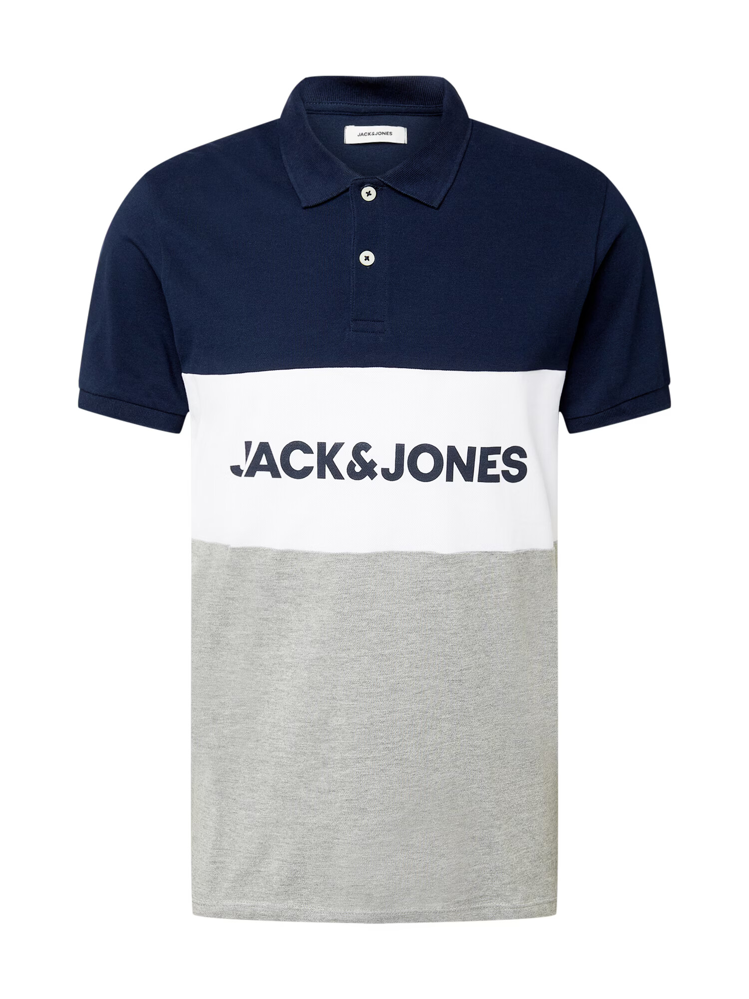 JACK & JONES Majica temno modra / pegasto siva / bela - Pepit.si