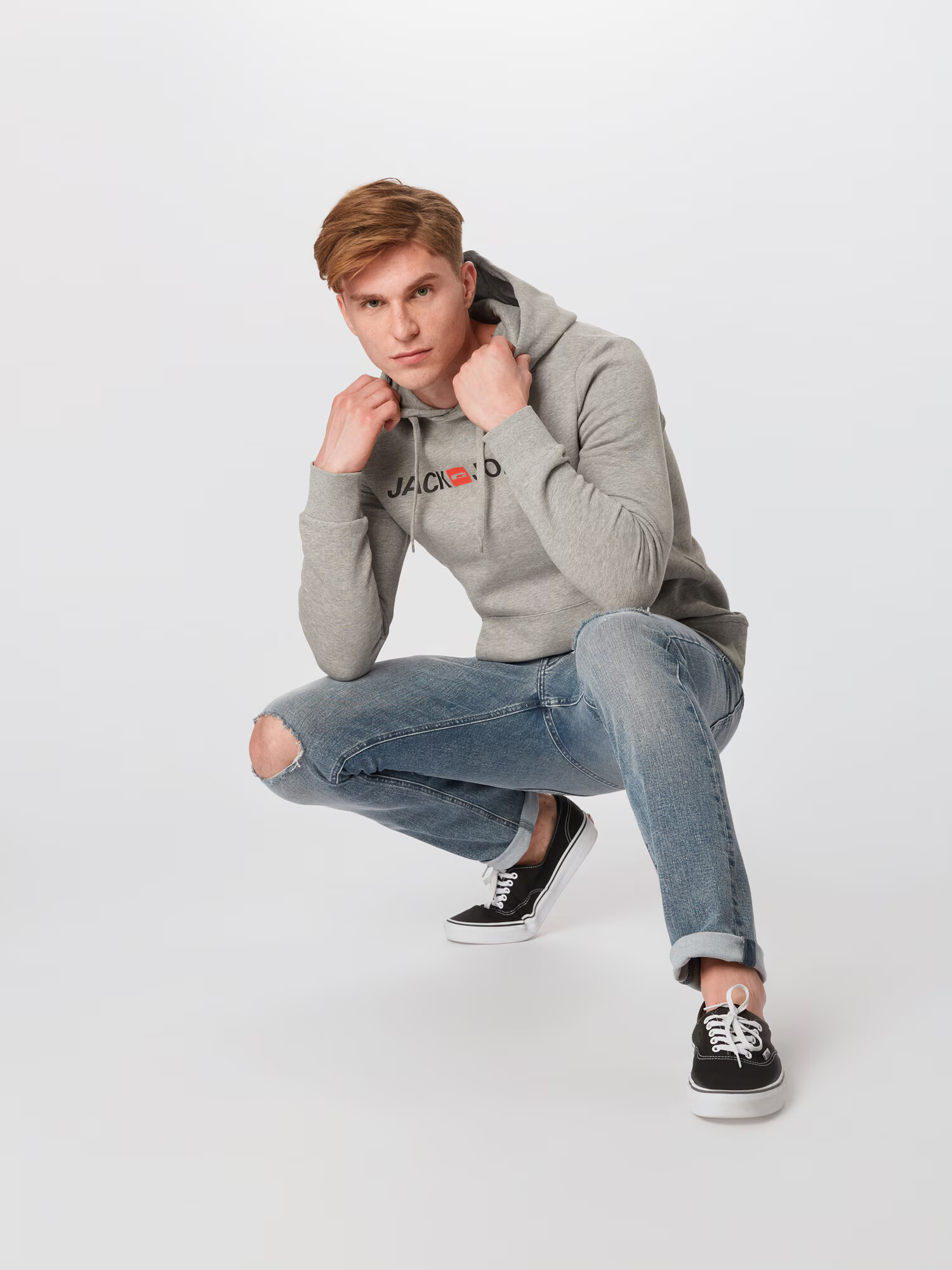 JACK & JONES Majica pegasto siva / oranžna / črna - Pepit.si