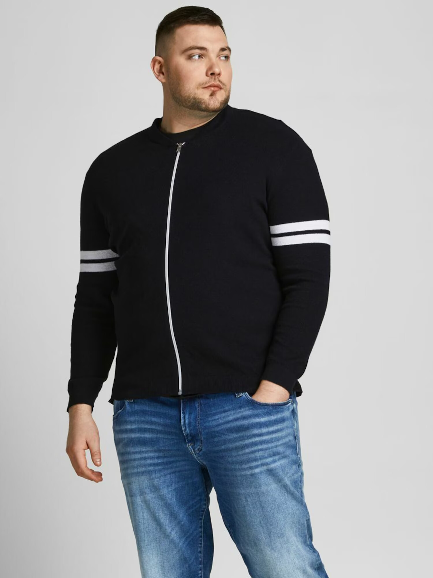 JACK & JONES Pletena jopa črna / bela - Pepit.si