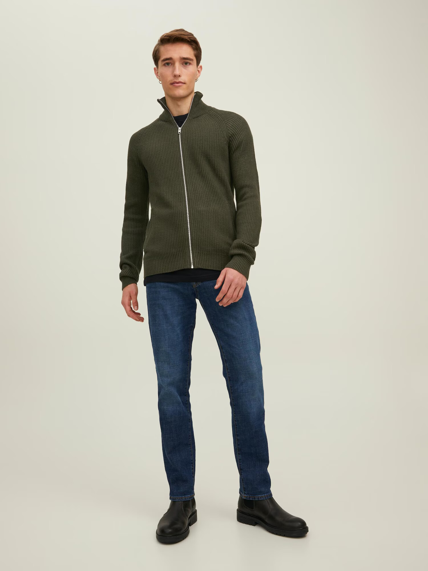 JACK & JONES Pletena jopa oliva - Pepit.si