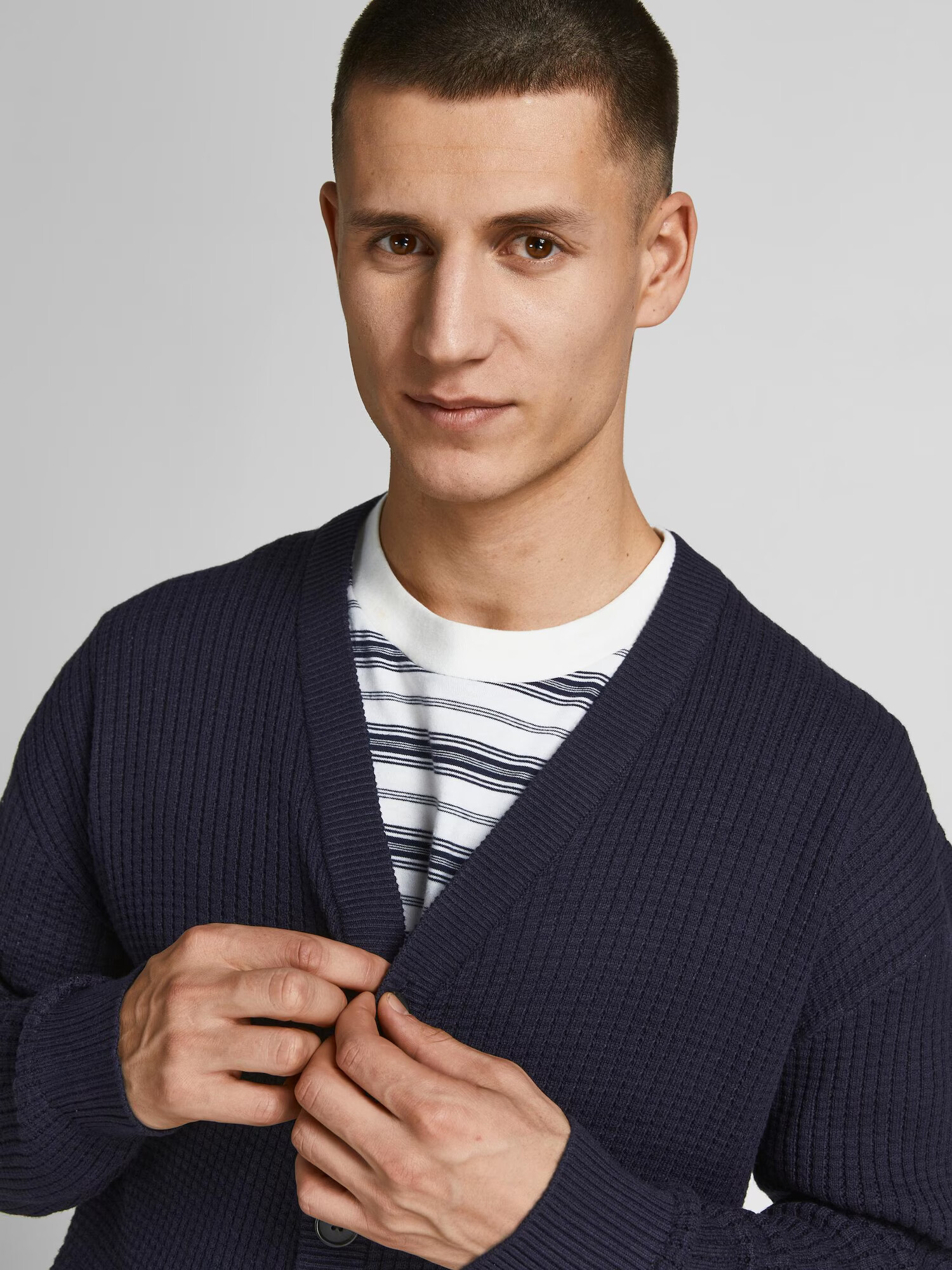 JACK & JONES Pletena jopa 'Ondra' nočno modra - Pepit.si