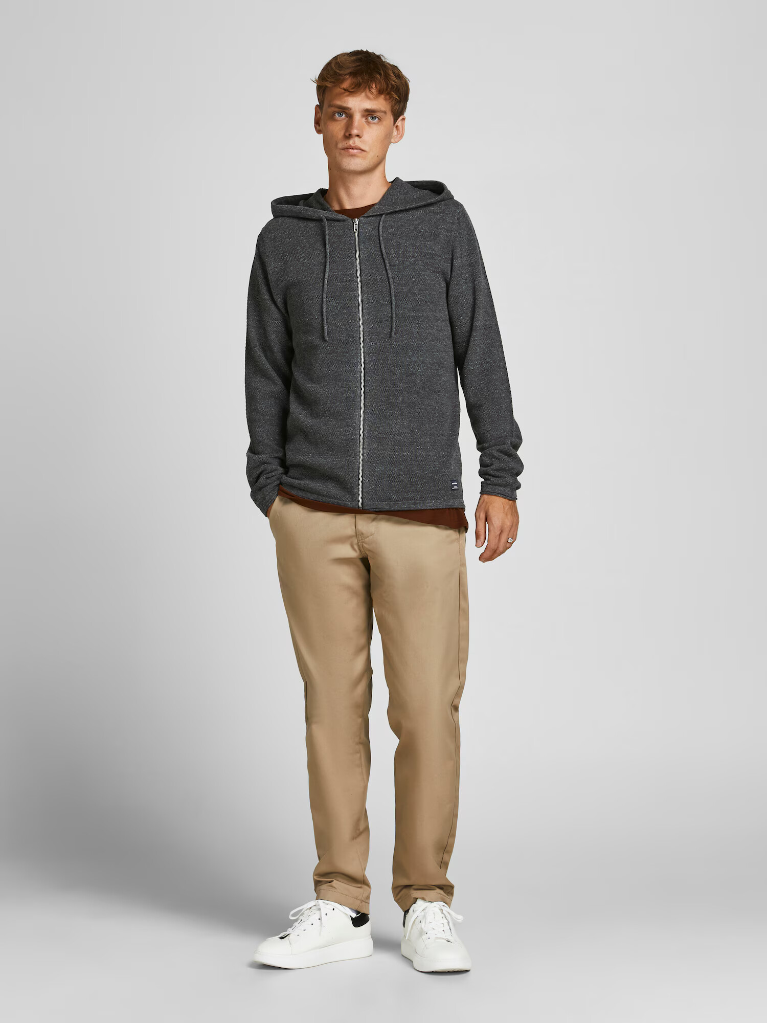 JACK & JONES Pletena jopa pegasto siva - Pepit.si