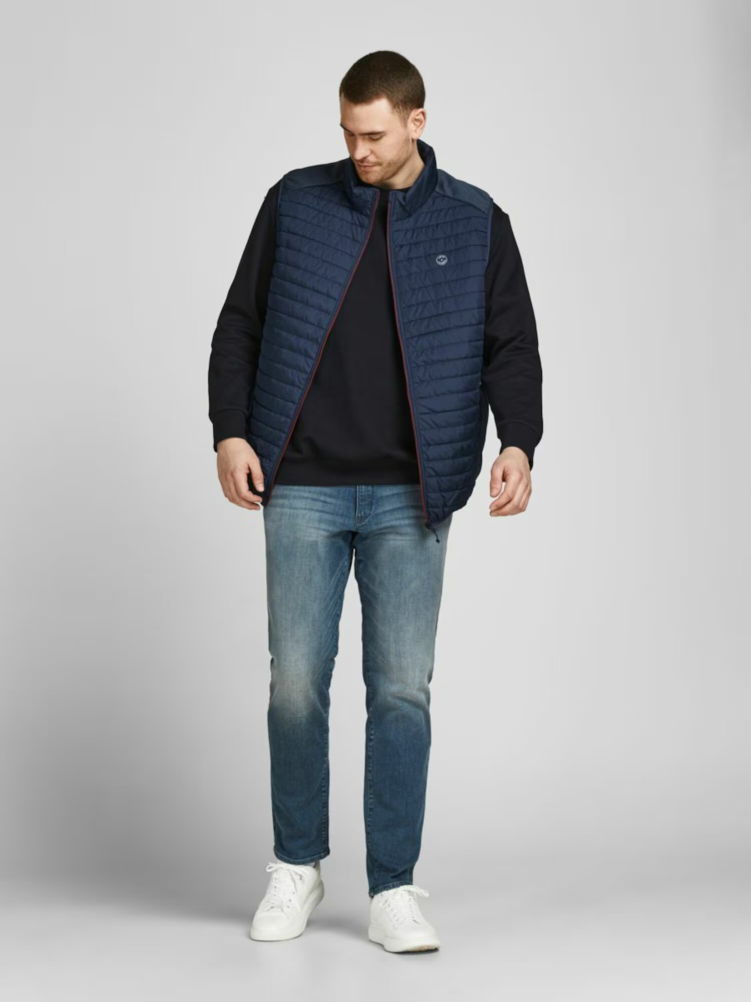 Jack & Jones Plus Brezrokavnik mornarska / svetlo siva - Pepit.si