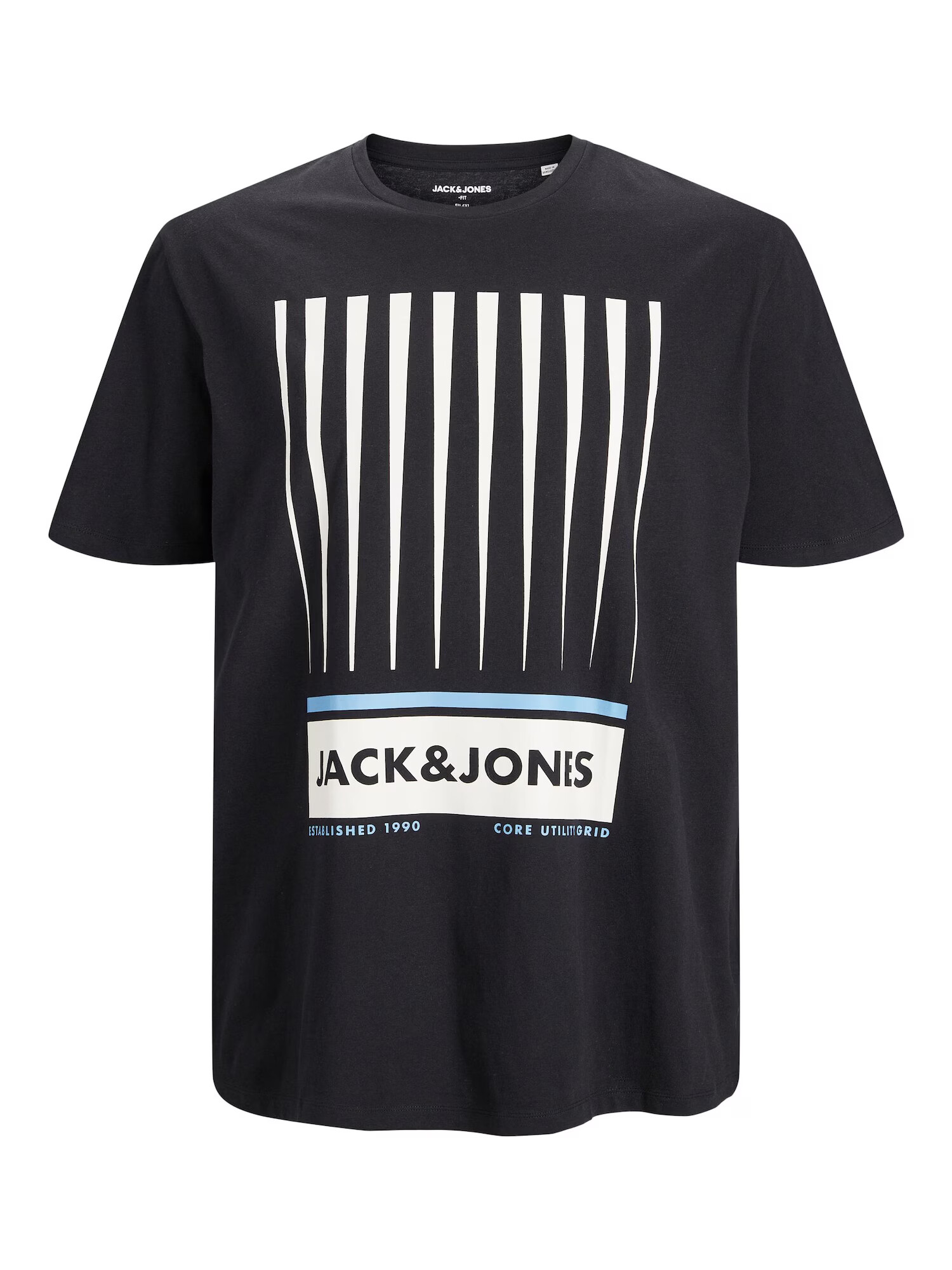 Jack & Jones Plus Majica 'Booster' črna / bela / dimno modra - Pepit.si