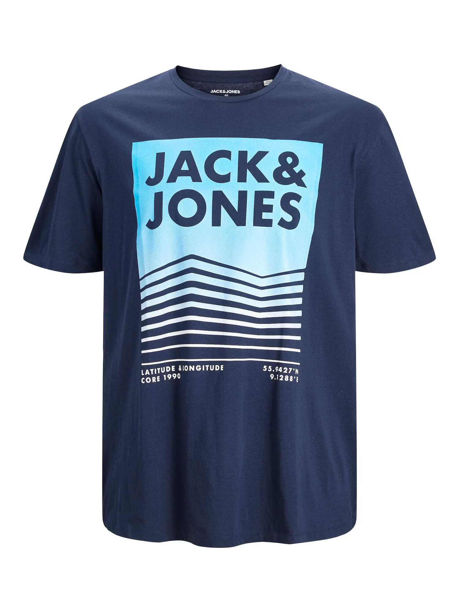 Jack & Jones Plus Majica 'Booster' voda / bela / nočno modra - Pepit.si