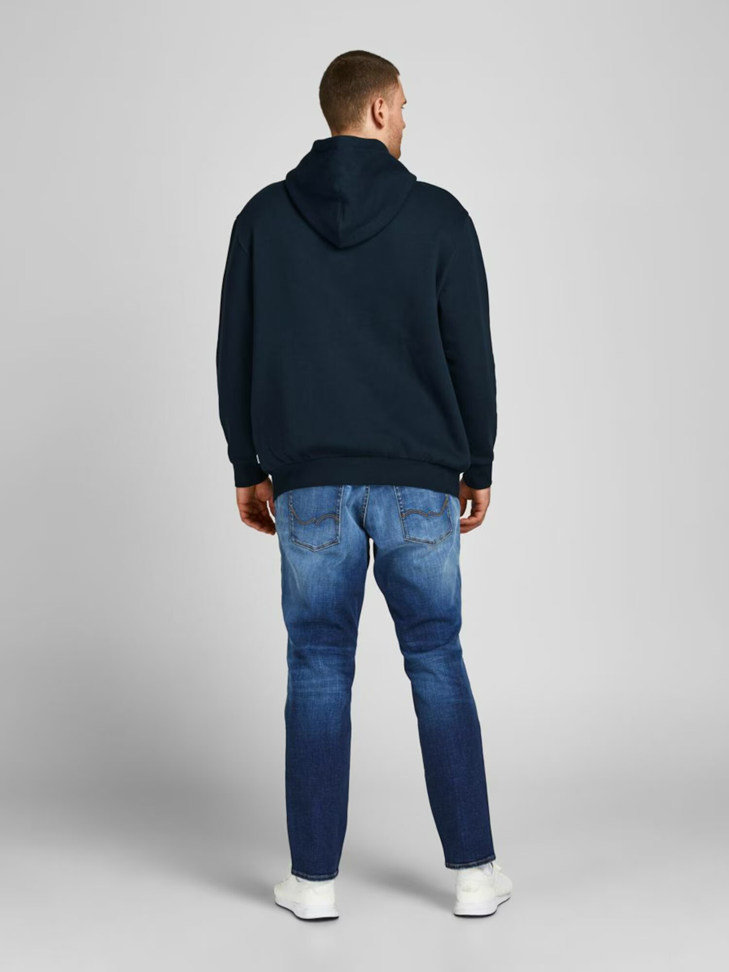 Jack & Jones Plus Majica 'JJECORP' temno modra / bela - Pepit.si