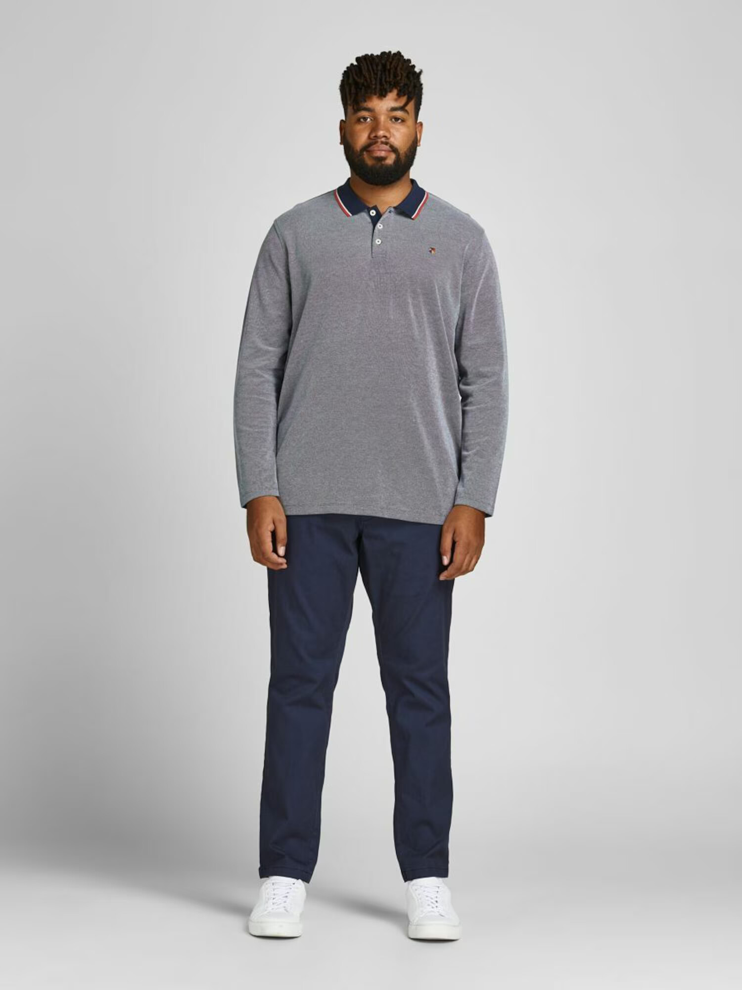 Jack & Jones Plus Majica modra / pegasto siva / rdeča / bela - Pepit.si