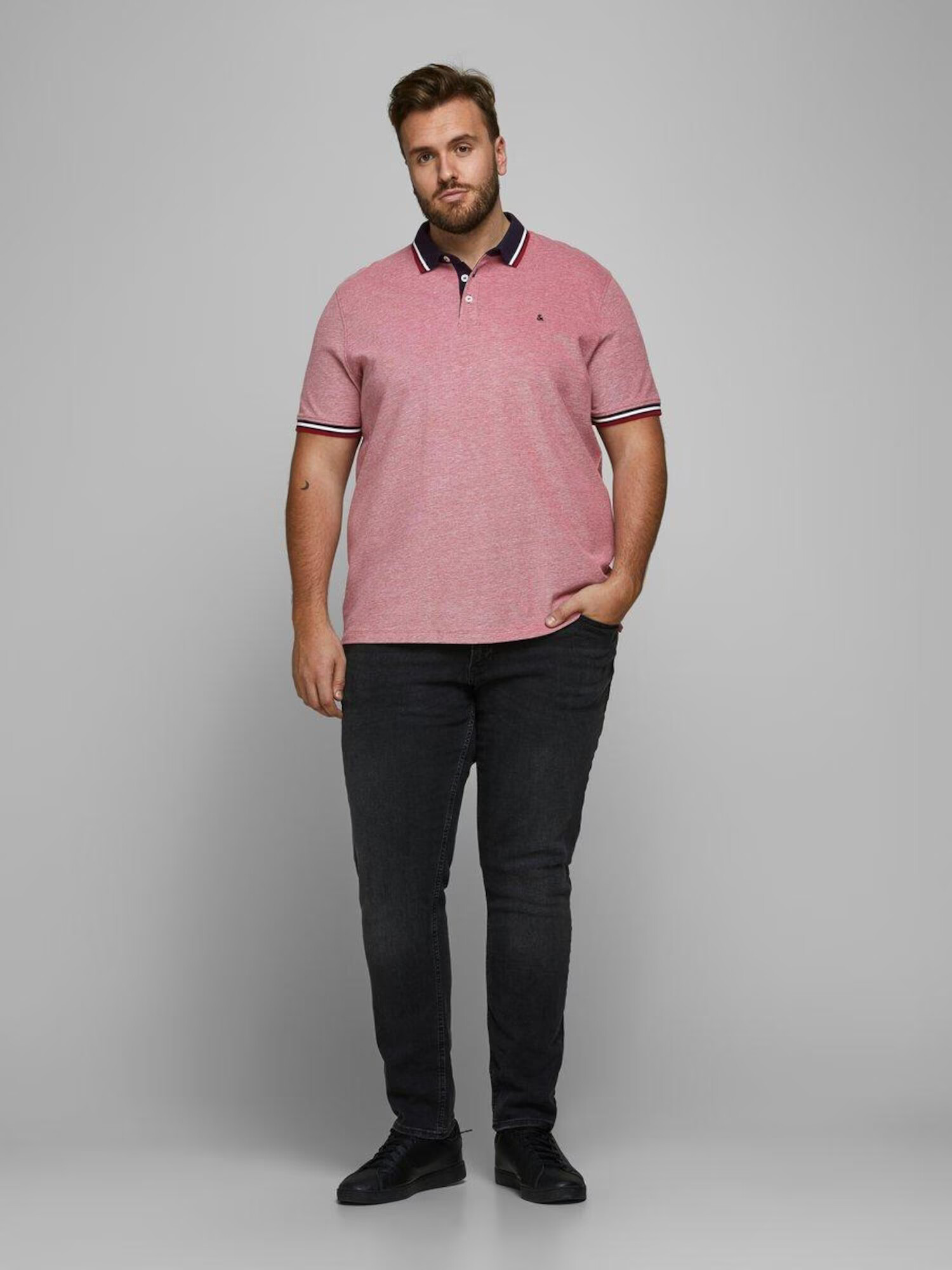 Jack & Jones Plus Majica 'Paulos' mornarska / rdeča / pegasto rdeča / bela - Pepit.si