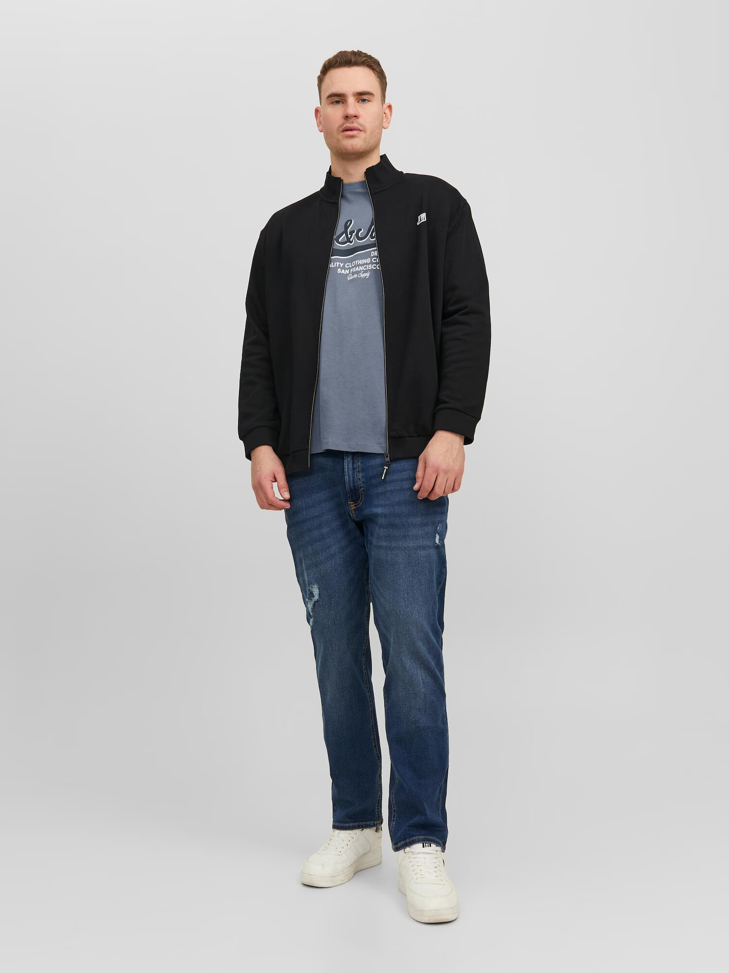 Jack & Jones Plus Majica siva / črna / bela - Pepit.si