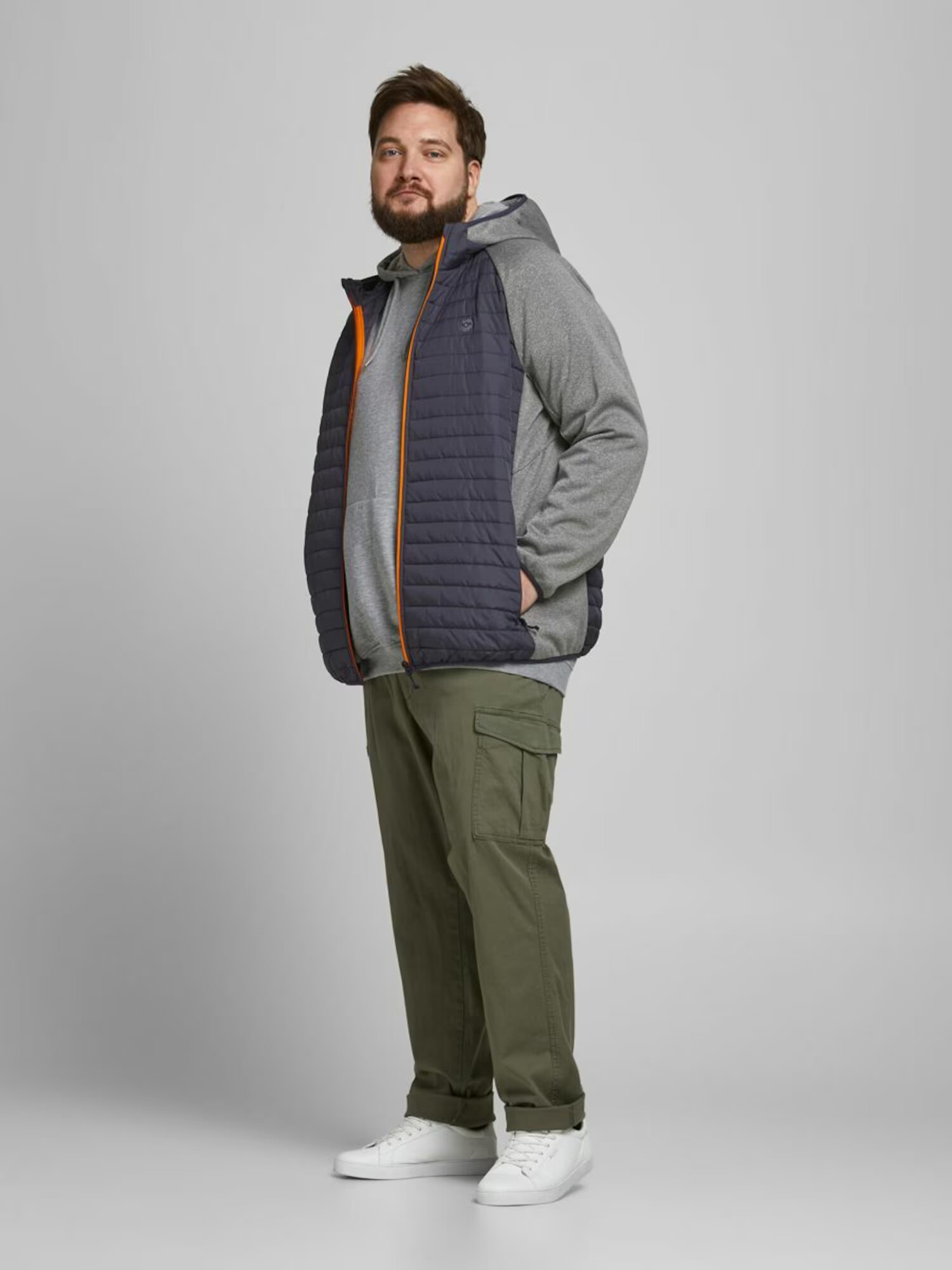 Jack & Jones Plus Prehodna jakna marine / siva / oranžna - Pepit.si