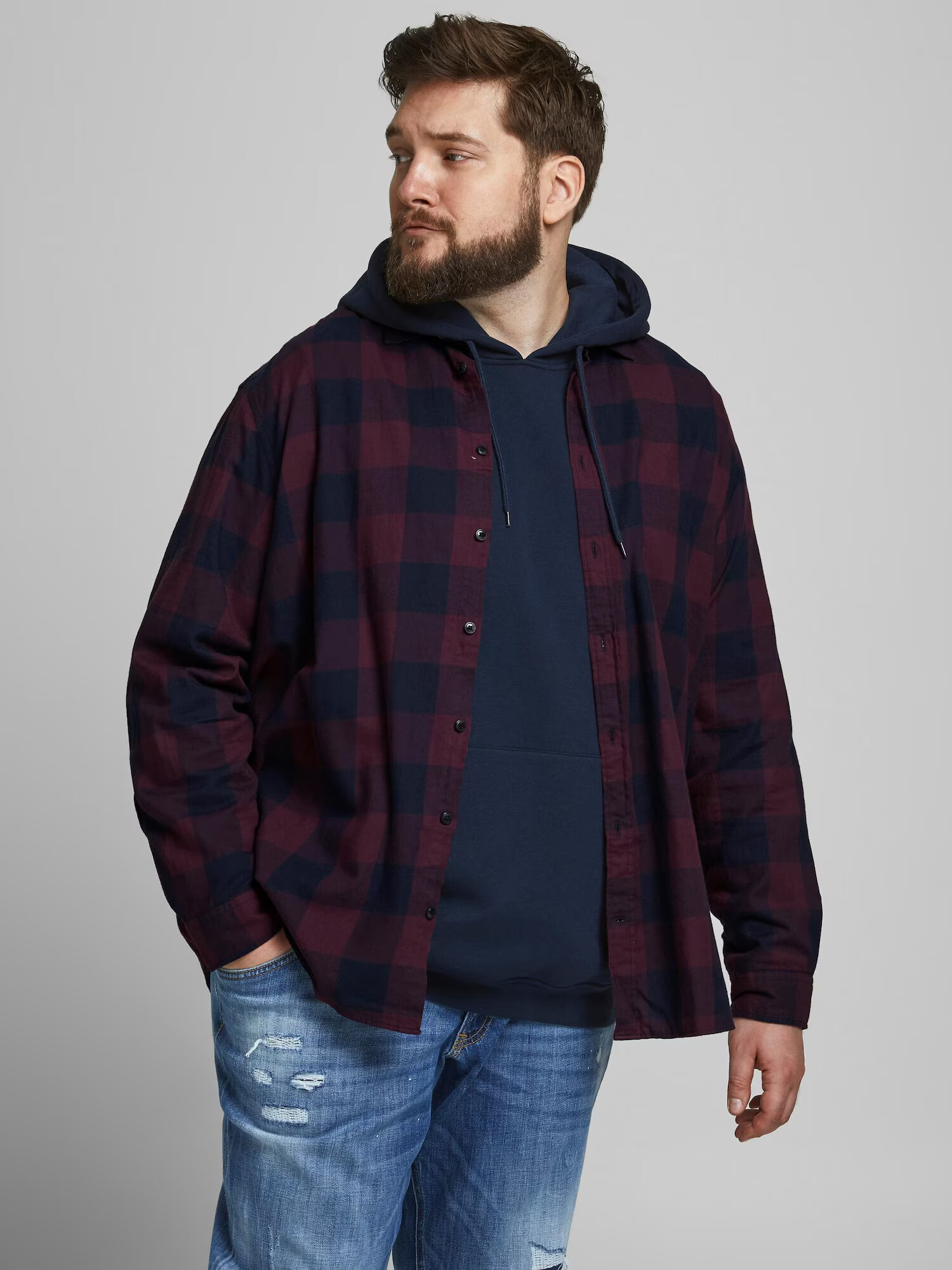 Jack & Jones Plus Srajca 'Gingham' nočno modra / češnjevo rdeča - Pepit.si